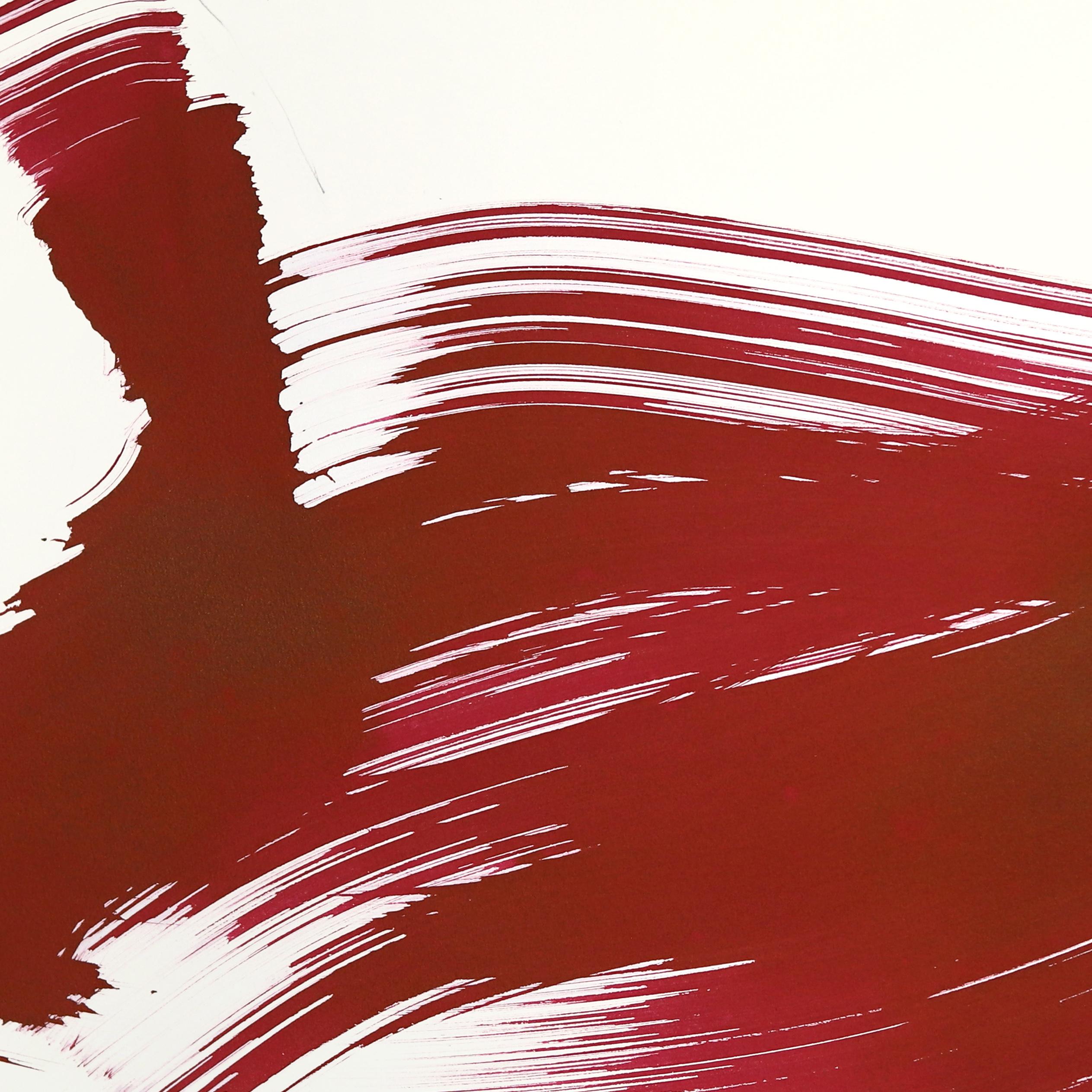 La tela roja 130 - Pintura figurativa minimalista a tinta original sobre papel - Painting de Bettina Mauel