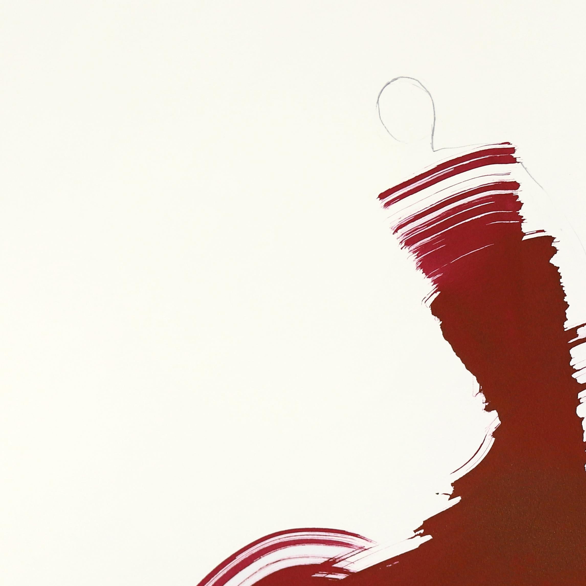 La tela roja 130 - Pintura figurativa minimalista a tinta original sobre papel - Painting Abstracto de Bettina Mauel