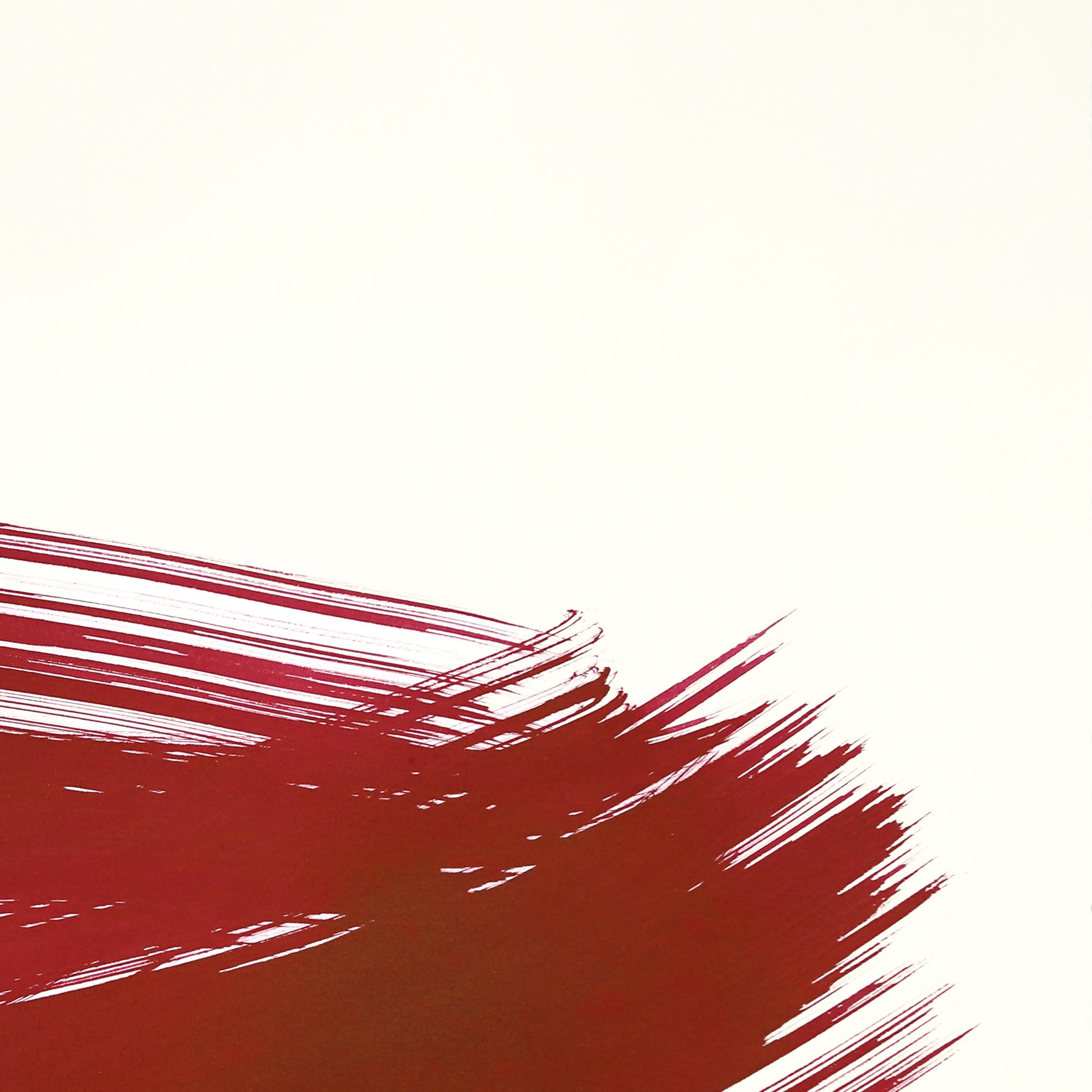 La tela roja 130 - Pintura figurativa minimalista a tinta original sobre papel - Abstract Painting Blanco de Bettina Mauel