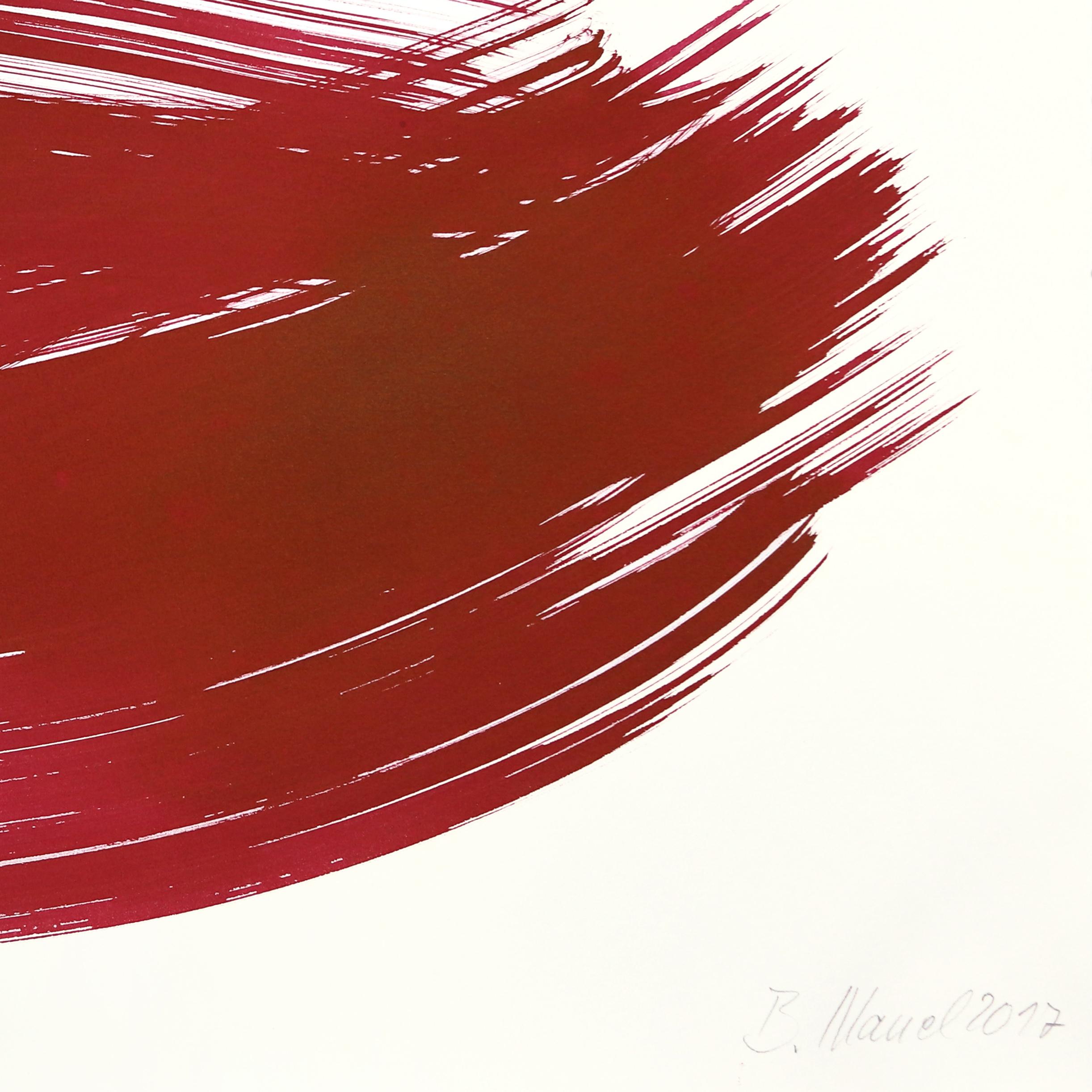 La tela roja 130 - Pintura figurativa minimalista a tinta original sobre papel en venta 1