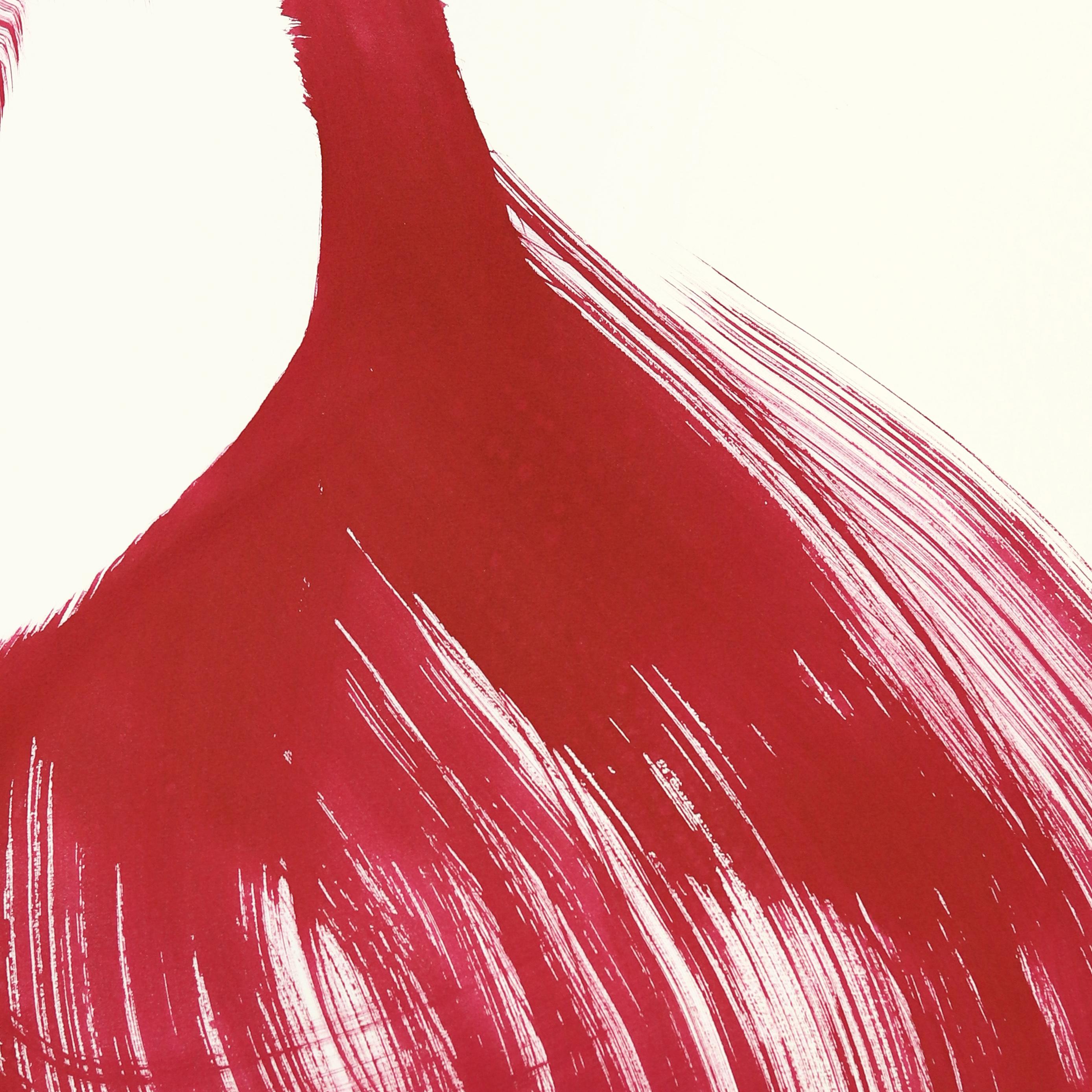 La tela roja 138 - Pintura figurativa minimalista a tinta original sobre papel - Painting de Bettina Mauel