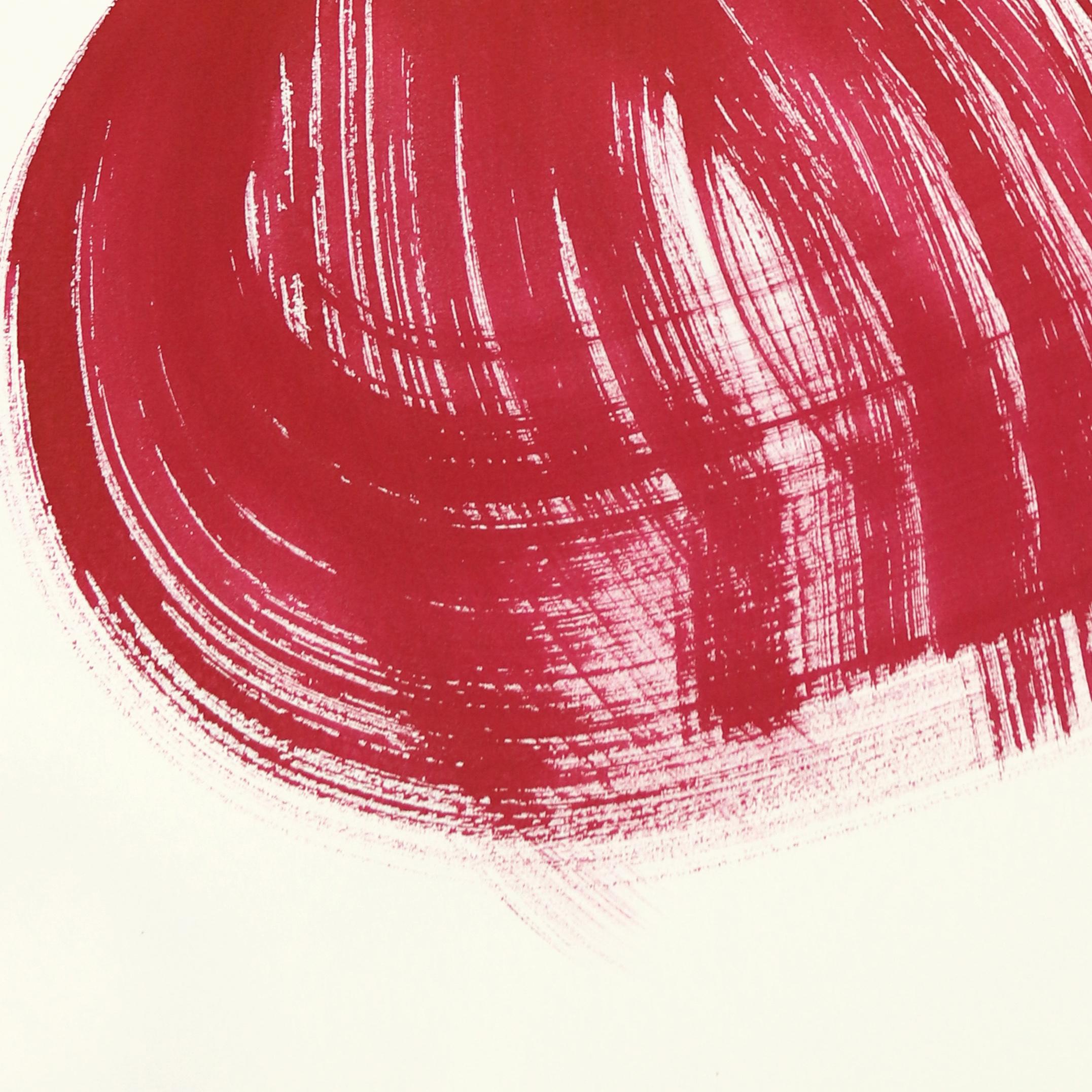 La tela roja 138 - Pintura figurativa minimalista a tinta original sobre papel - Figurative Painting Blanco de Bettina Mauel