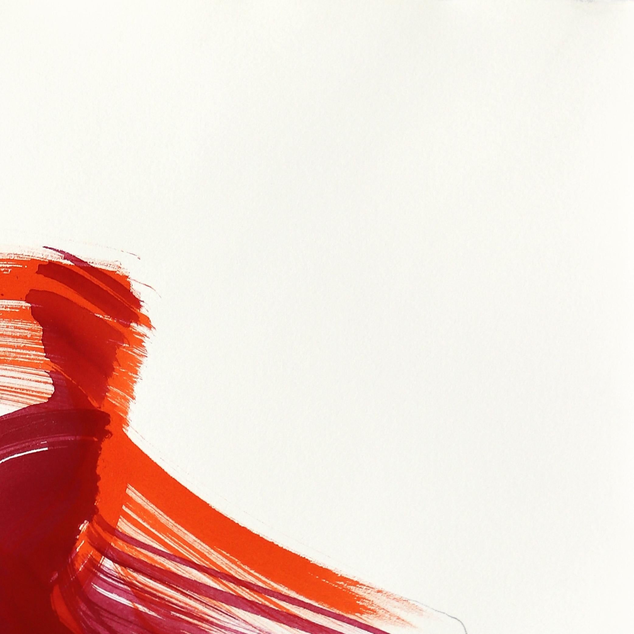 The Red Cloth 142 - Pittura figurativa minimalista originale a inchiostro su carta - Abstract Painting Bianco di Bettina Mauel
