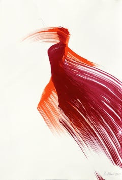 La tela roja 142 - Pintura figurativa minimalista a tinta original sobre papel