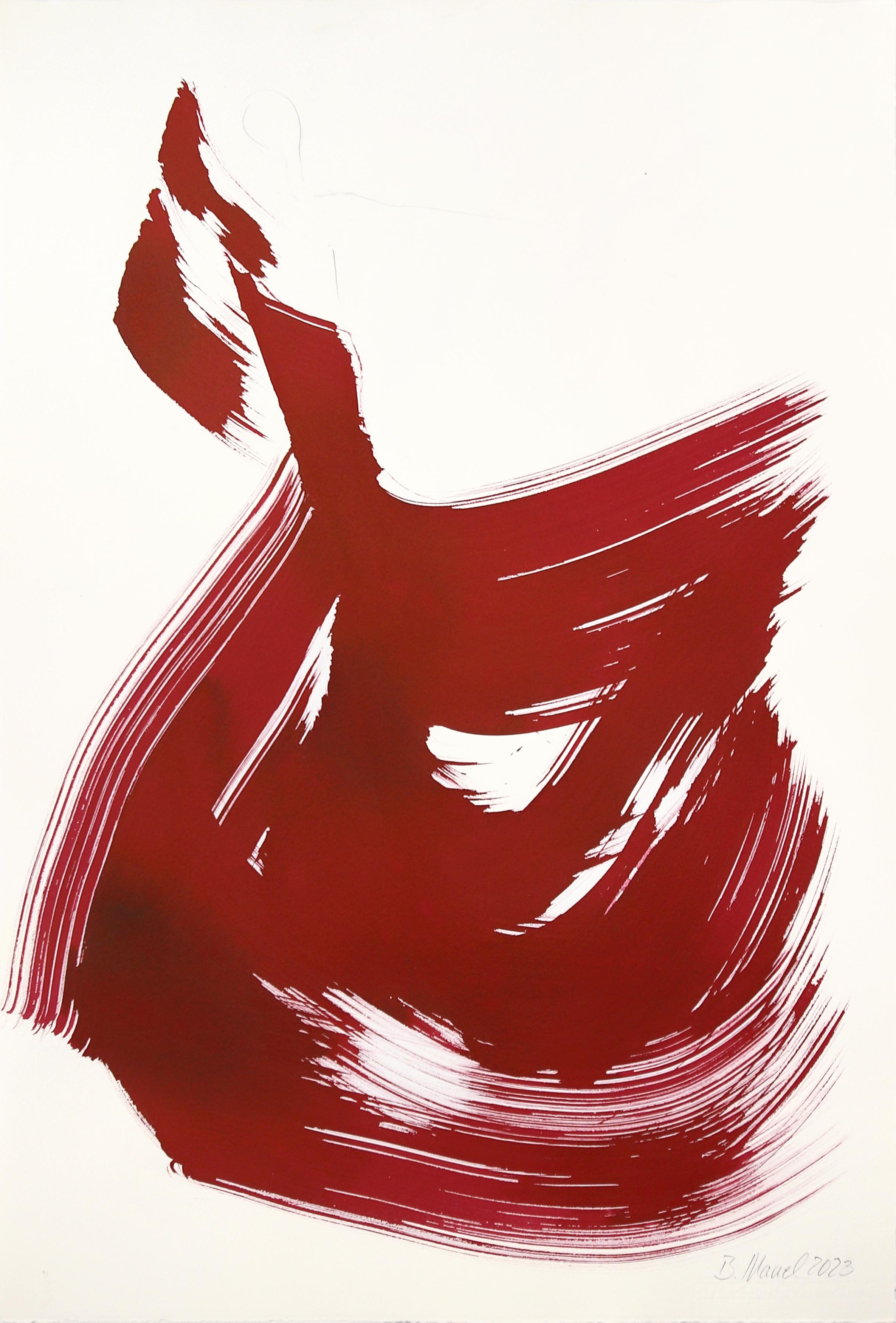 The Red Cloth 146 - Pittura a inchiostro originale minimalista, romantica e figurativa su carta