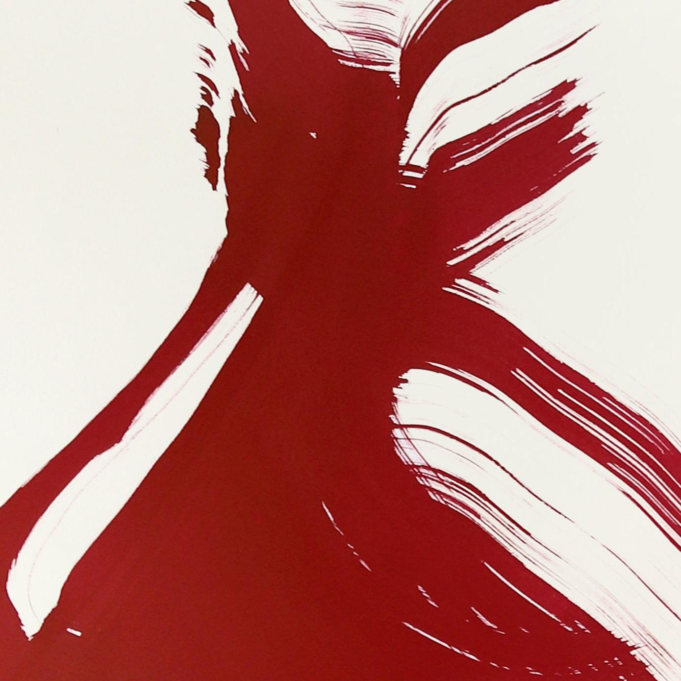 The Red Cloth 148 - Minimalist Figurative Original Ink Painting on Paper - White Figurative Painting by Bettina Mauel