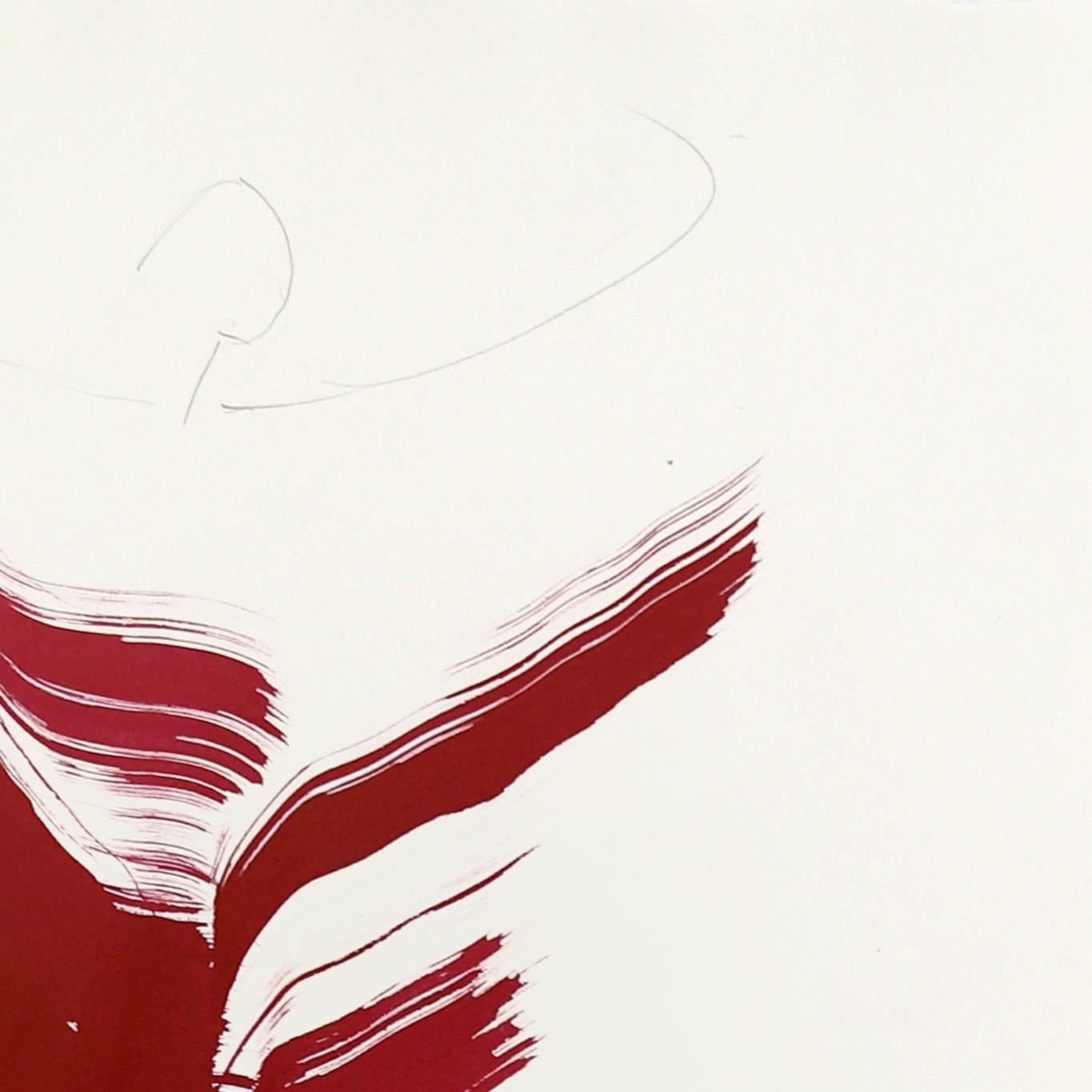 The Red Cloth 148 - Minimalist Figurative Original Ink Painting on Paper For Sale 1