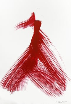 The Red Cloth 153 - Peinture à l'encre sur papier, abstraite, fluide, minimaliste et figurative