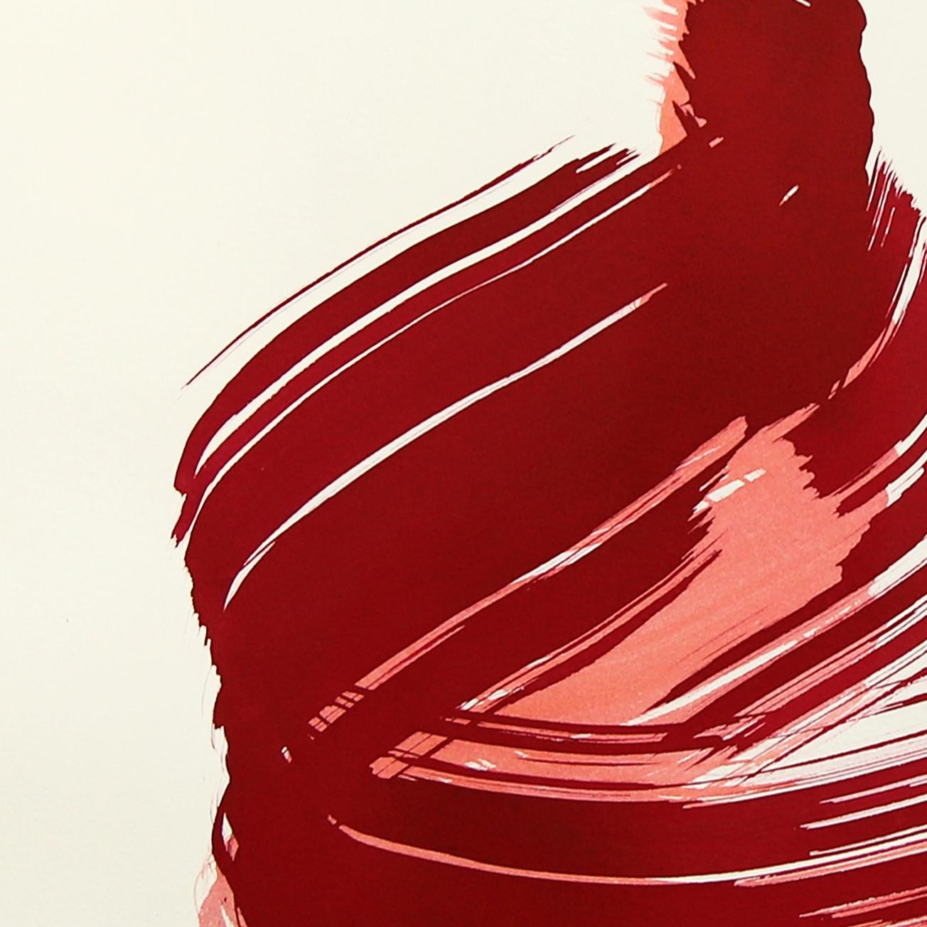 La tela roja 157 - Pintura figurativa minimalista a tinta original sobre papel - Painting de Bettina Mauel