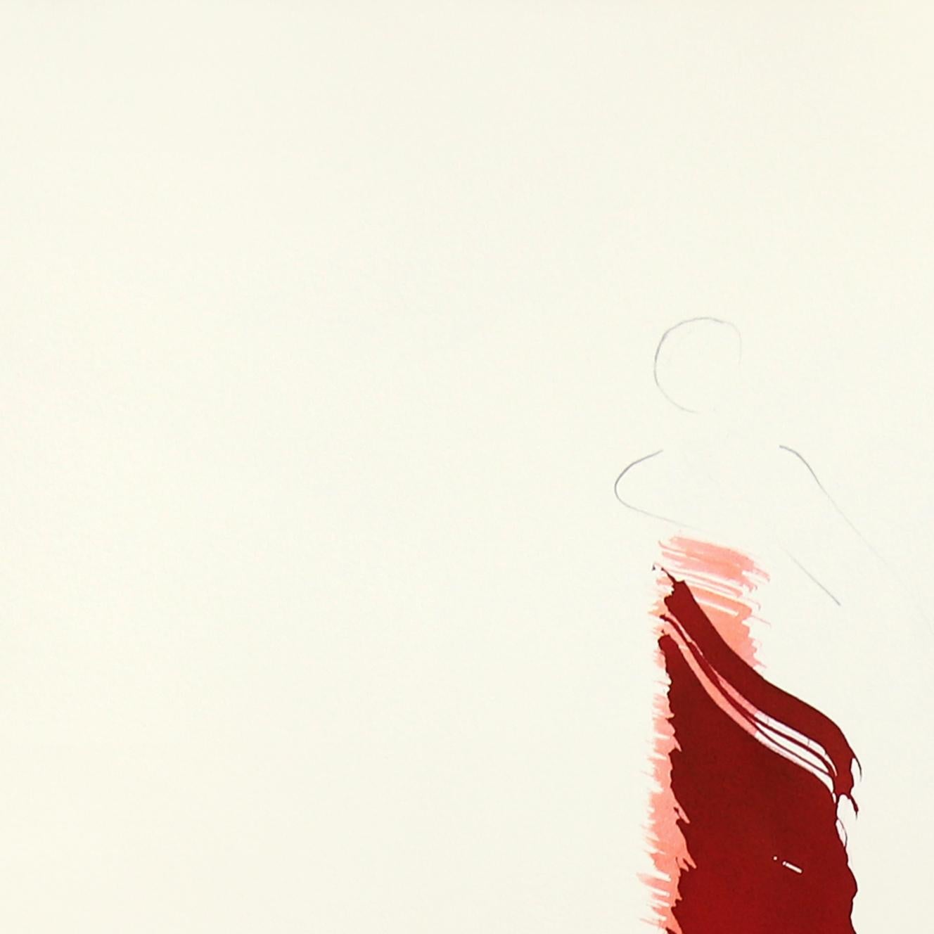 La tela roja 157 - Pintura figurativa minimalista a tinta original sobre papel - Figurative Painting Blanco de Bettina Mauel