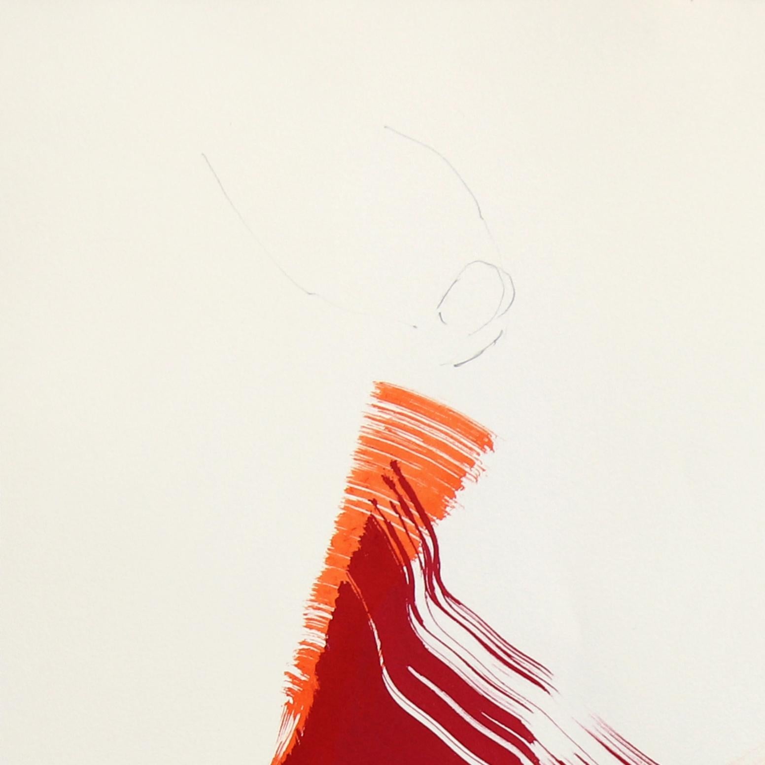 The Red Cloth 160 - Pittura figurativa minimalista originale a inchiostro su carta - Painting di Bettina Mauel