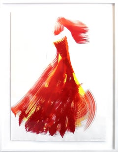 The Red Cloth 49 Pittura astratta figurativa originale incorniciata su carta con abito rosso