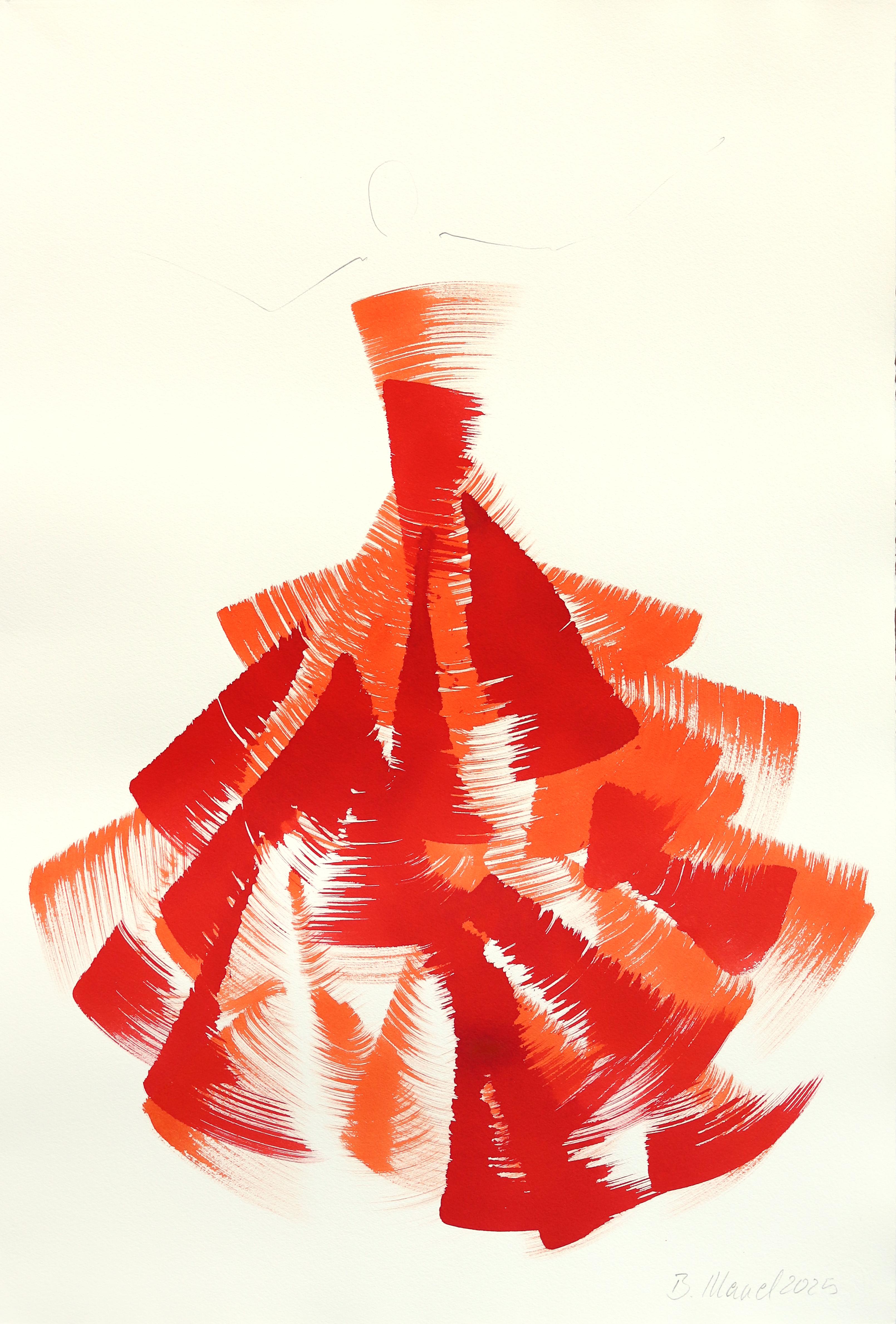 The Red Dress 8 - Abstract Flowy Minimalist Figurative Ink Painting on Paper
