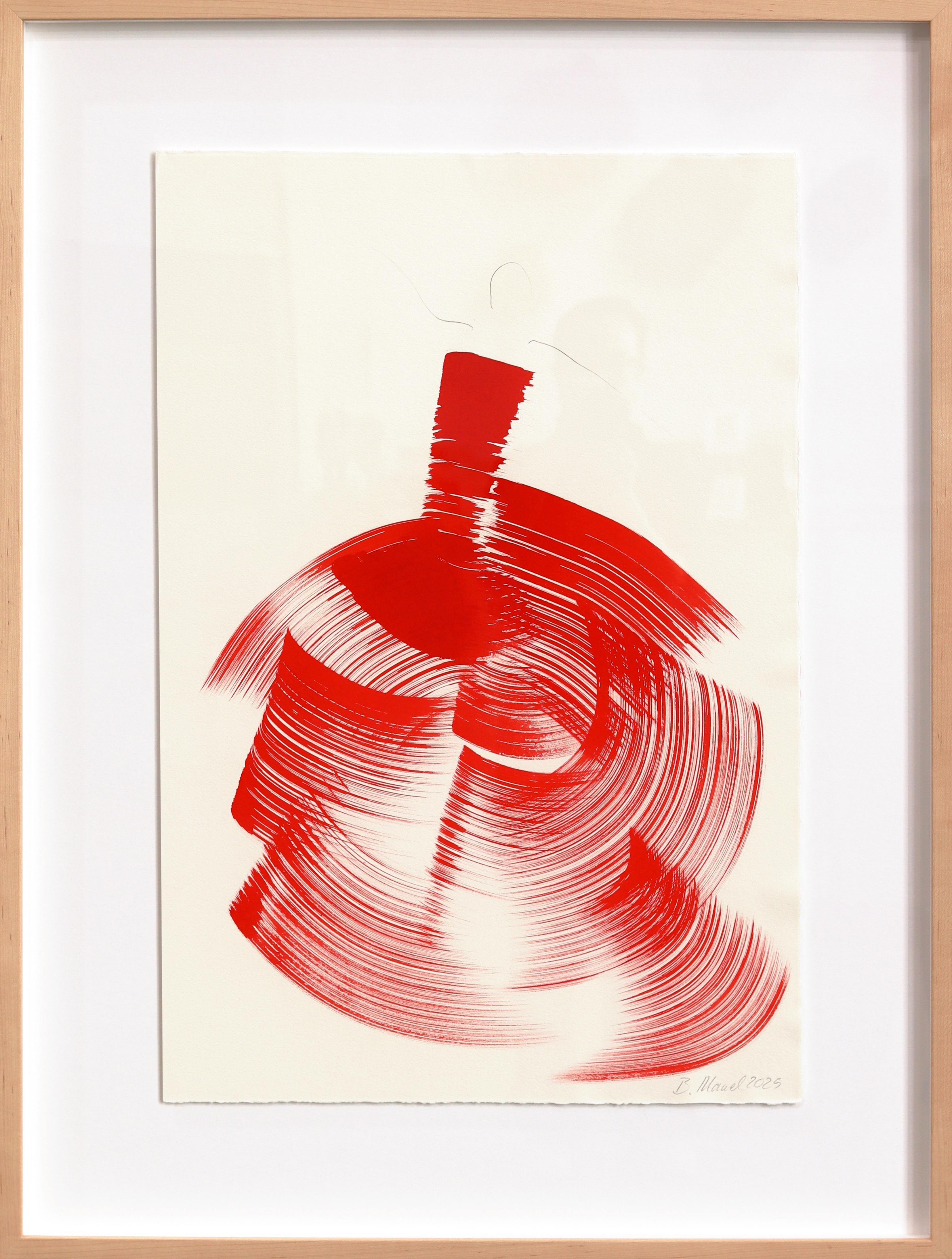 Das rote Kleid 9 - Abstrakte fließende minimalistische figurative Tuschemalerei auf Papier