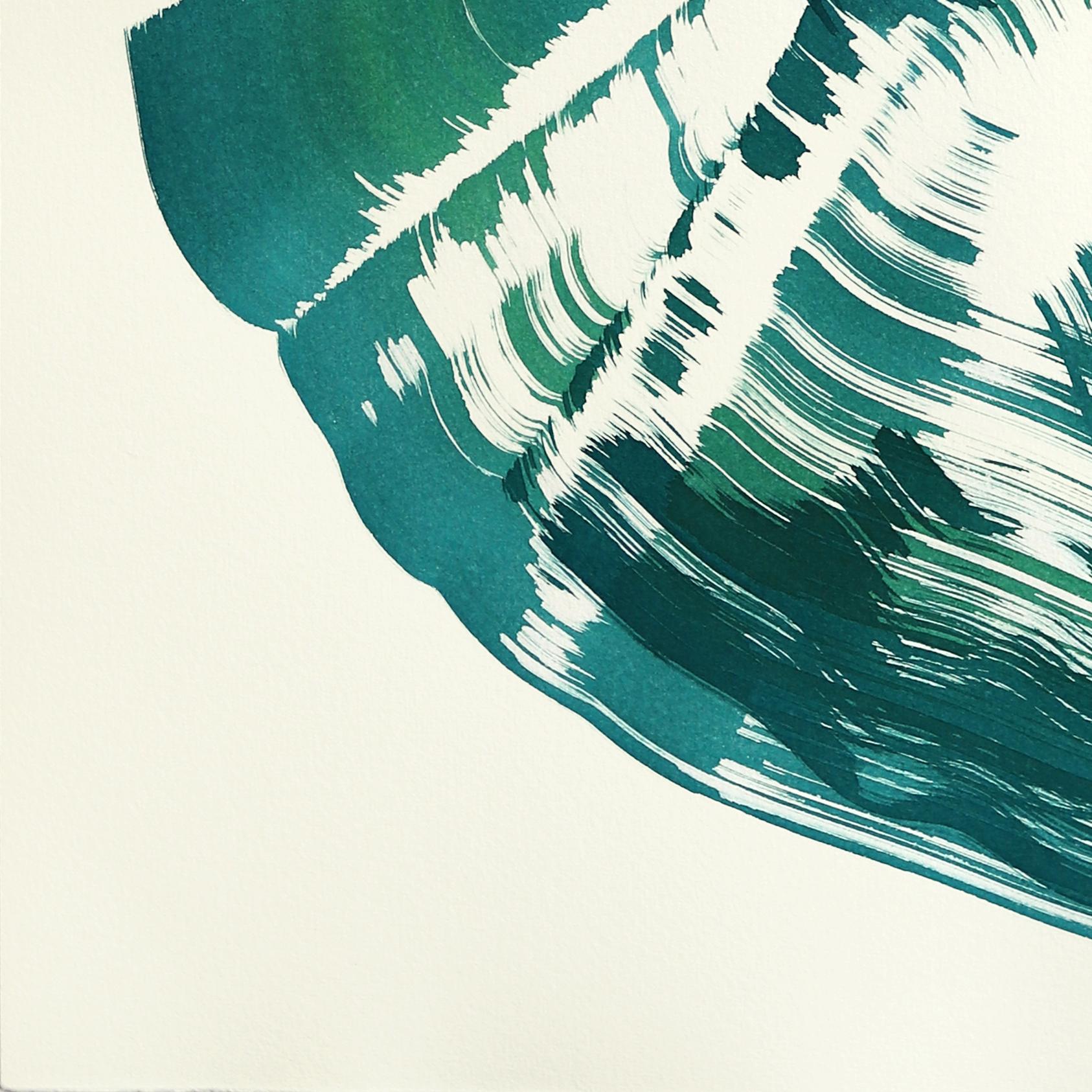 The Teal Dress 2 - Abstract Minimalist Figurative Original Ink Painting on Paper For Sale 2