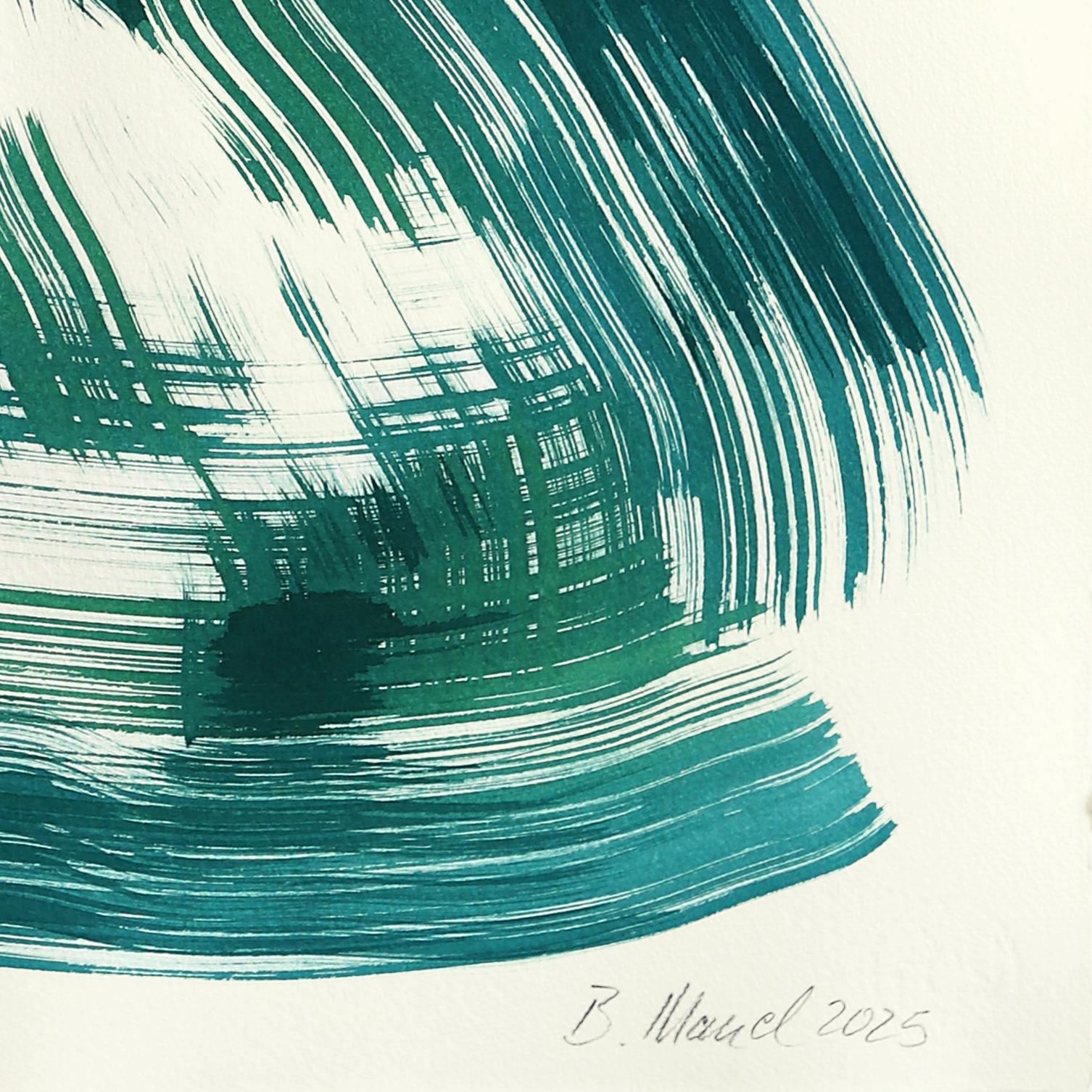 The Teal Dress 2 - Abstract Minimalist Figurative Original Ink Painting on Paper For Sale 4