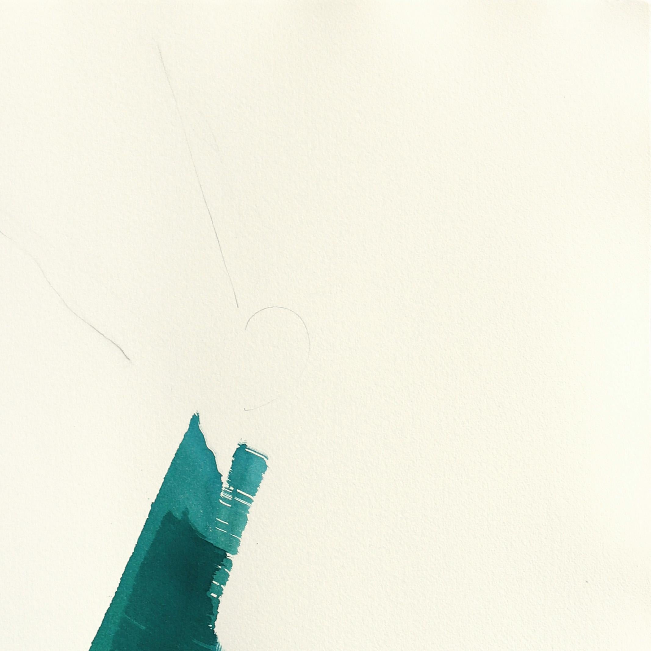 The Teal Dress 5 - Abstract Flowy Minimalist Figurative Ink Painting on Paper For Sale 1