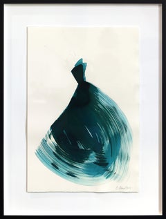 The Teal Dress 6 - Abstract Framed Minimalist Figurative Ink Painting on Paper