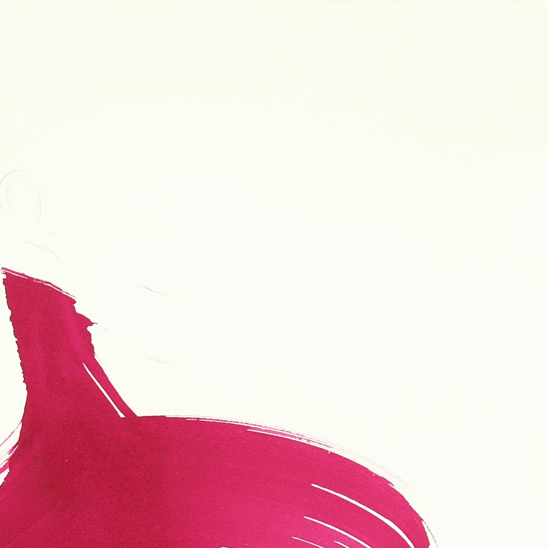 El Vestido Violeta 24 - Pintura Figurativa Minimalista Original Tinta sobre Papel - Abstract Painting Blanco de Bettina Mauel