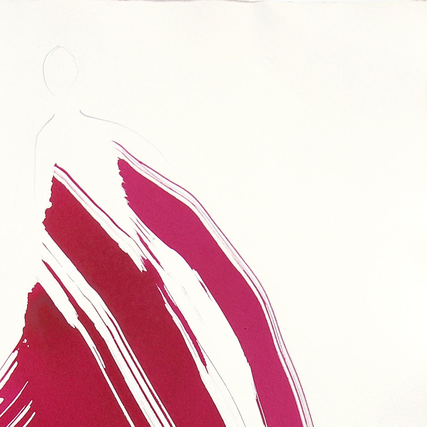 El Vestido Violeta 28 - Pintura Figurativa Minimalista Original Tinta sobre Papel - Painting de Bettina Mauel