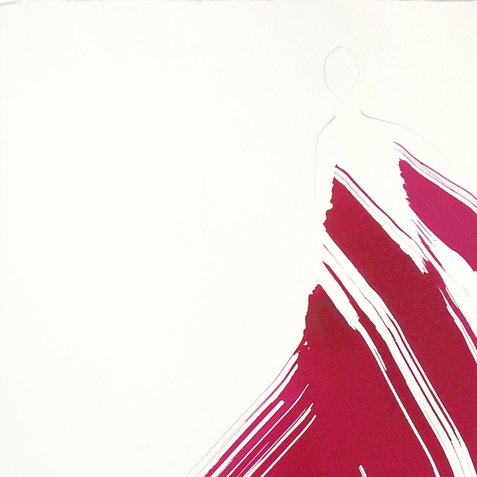 El Vestido Violeta 28 - Pintura Figurativa Minimalista Original Tinta sobre Papel - Abstract Painting Blanco de Bettina Mauel