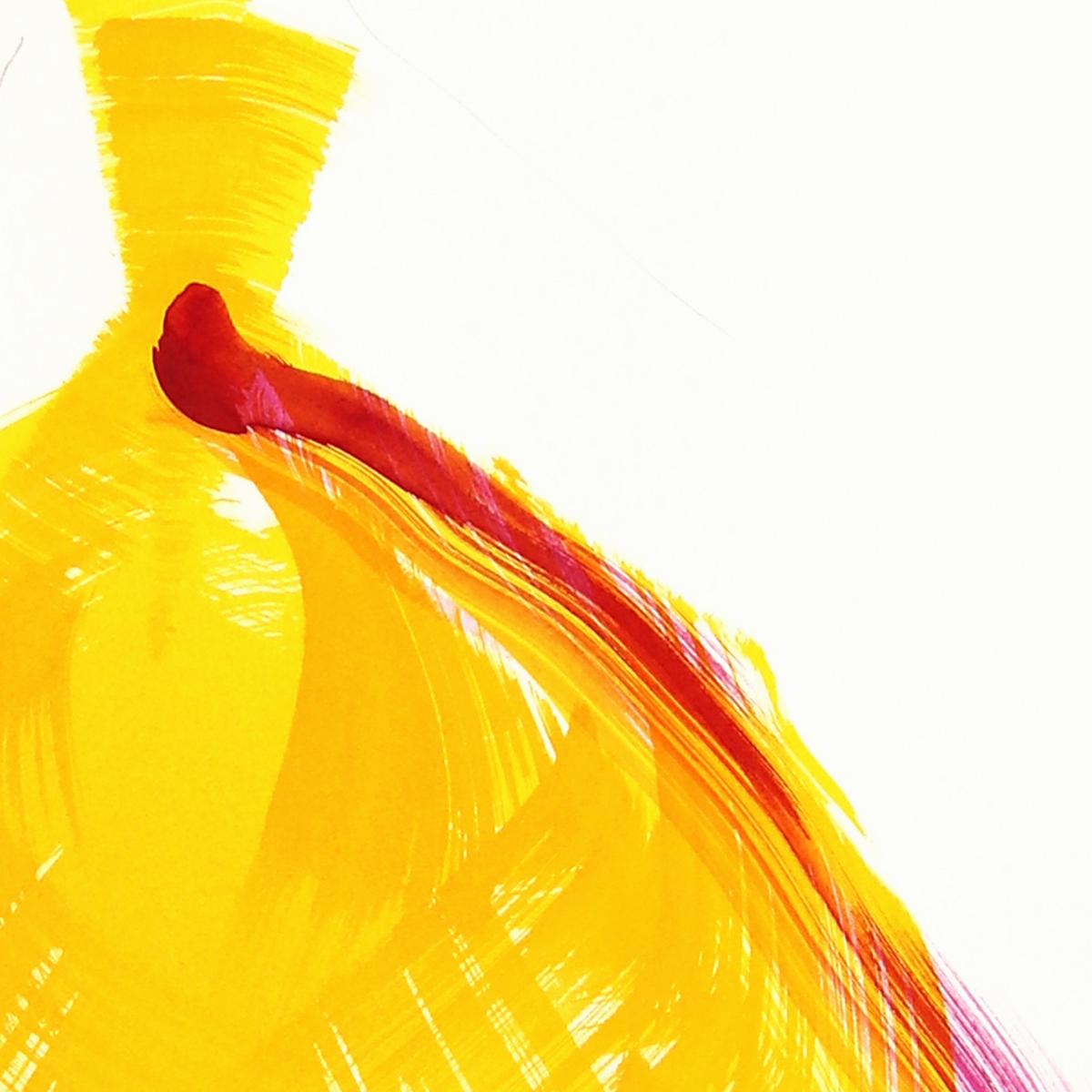 El Vestido Amarillo 1 - Amarillo Fucsia Minimalista Figurativo Pintura a Tinta Original - Figurative Painting Rosa de Bettina Mauel