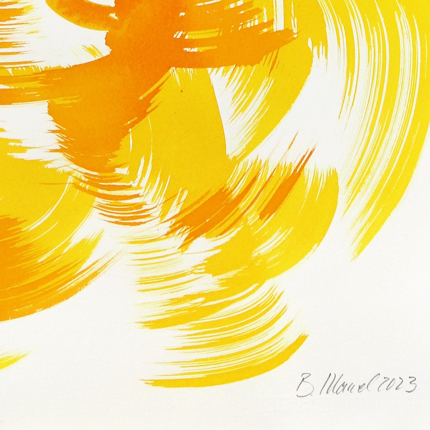 The Yellow Dress 5 - Gelbes minimalistisches figuratives Original-Tintegemälde – Painting von Bettina Mauel