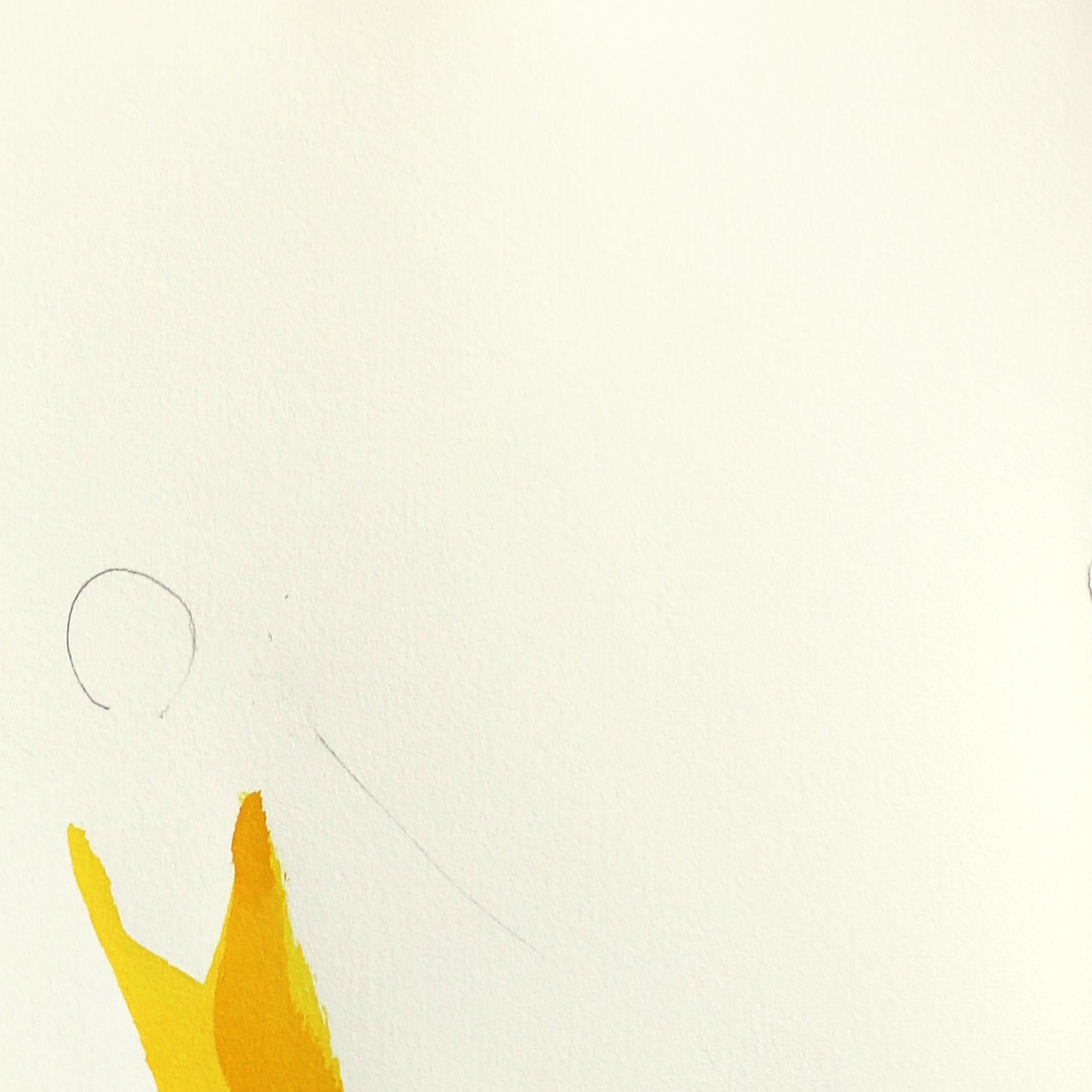 The Yellow Dress 9 - Abstract Flowy Minimalist Figurative Ink Painting on Paper For Sale 1