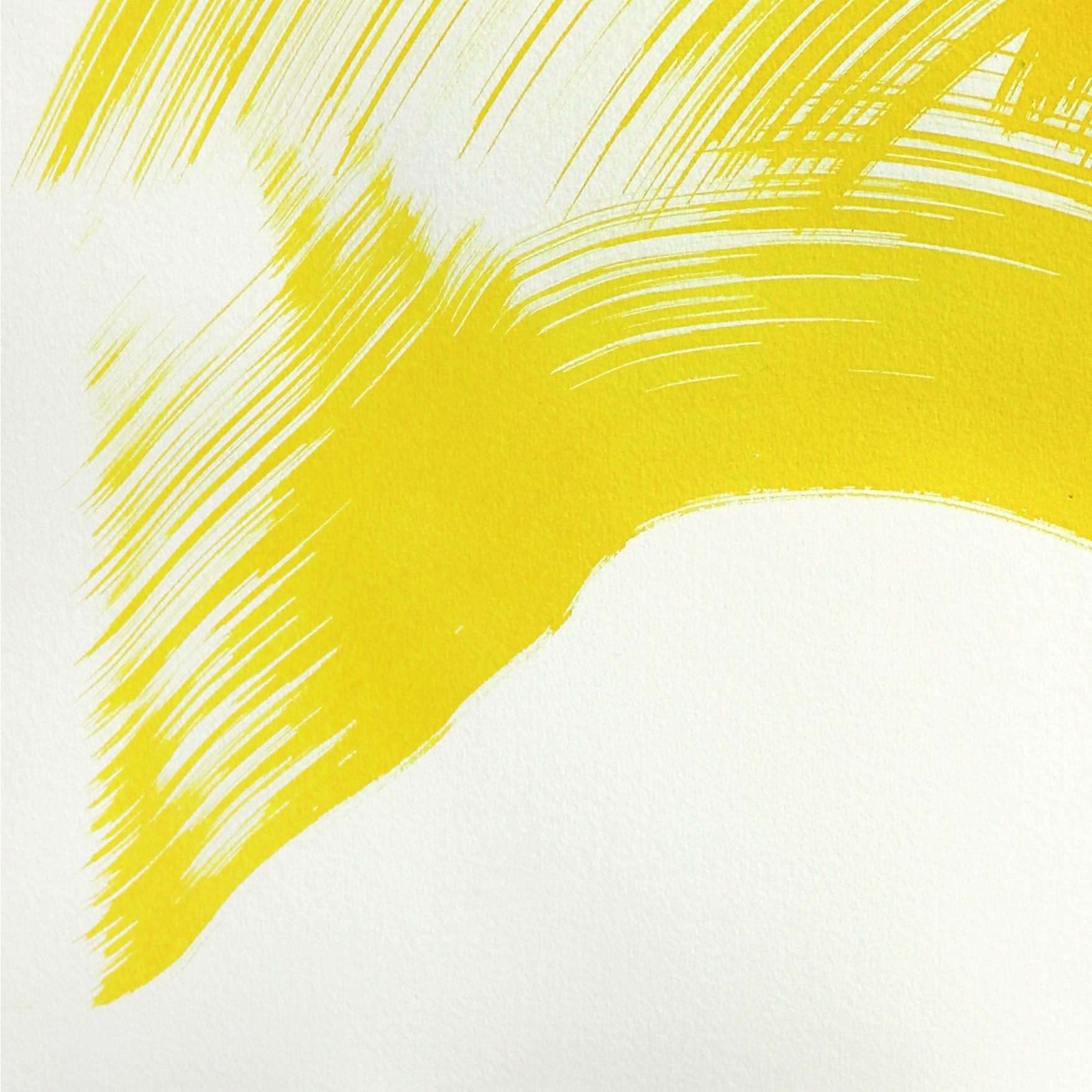 The Yellow Dress 9 - Abstract Flowy Minimalist Figurative Ink Painting on Paper For Sale 2
