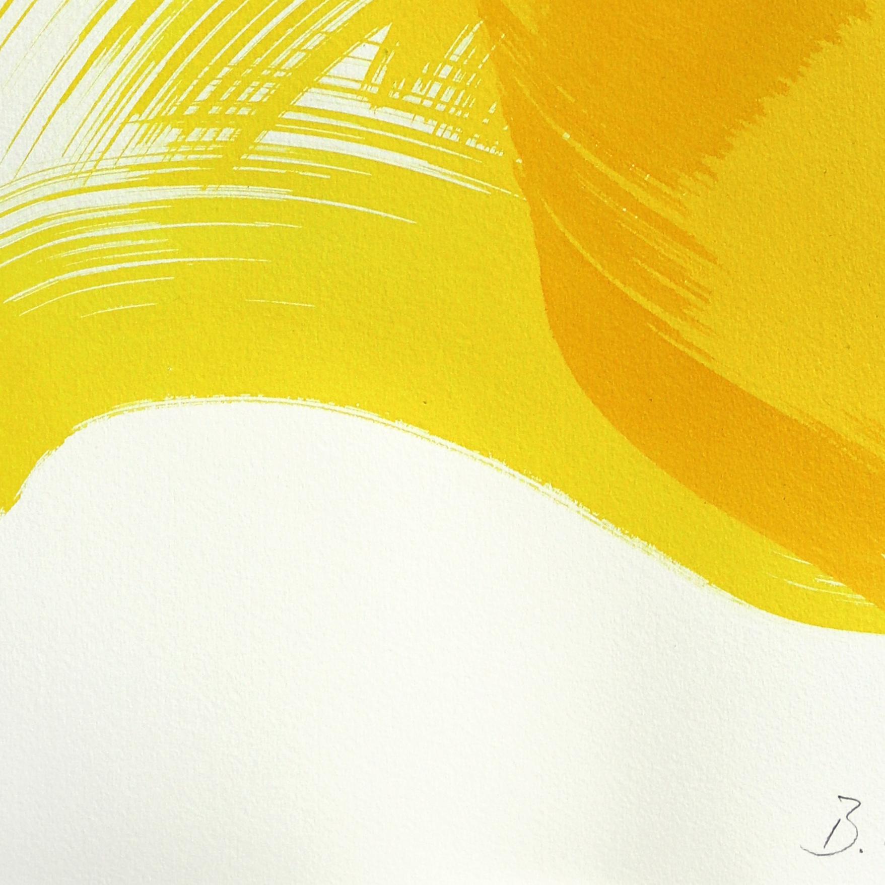 The Yellow Dress 9 - Abstract Flowy Minimalist Figurative Ink Painting on Paper For Sale 3