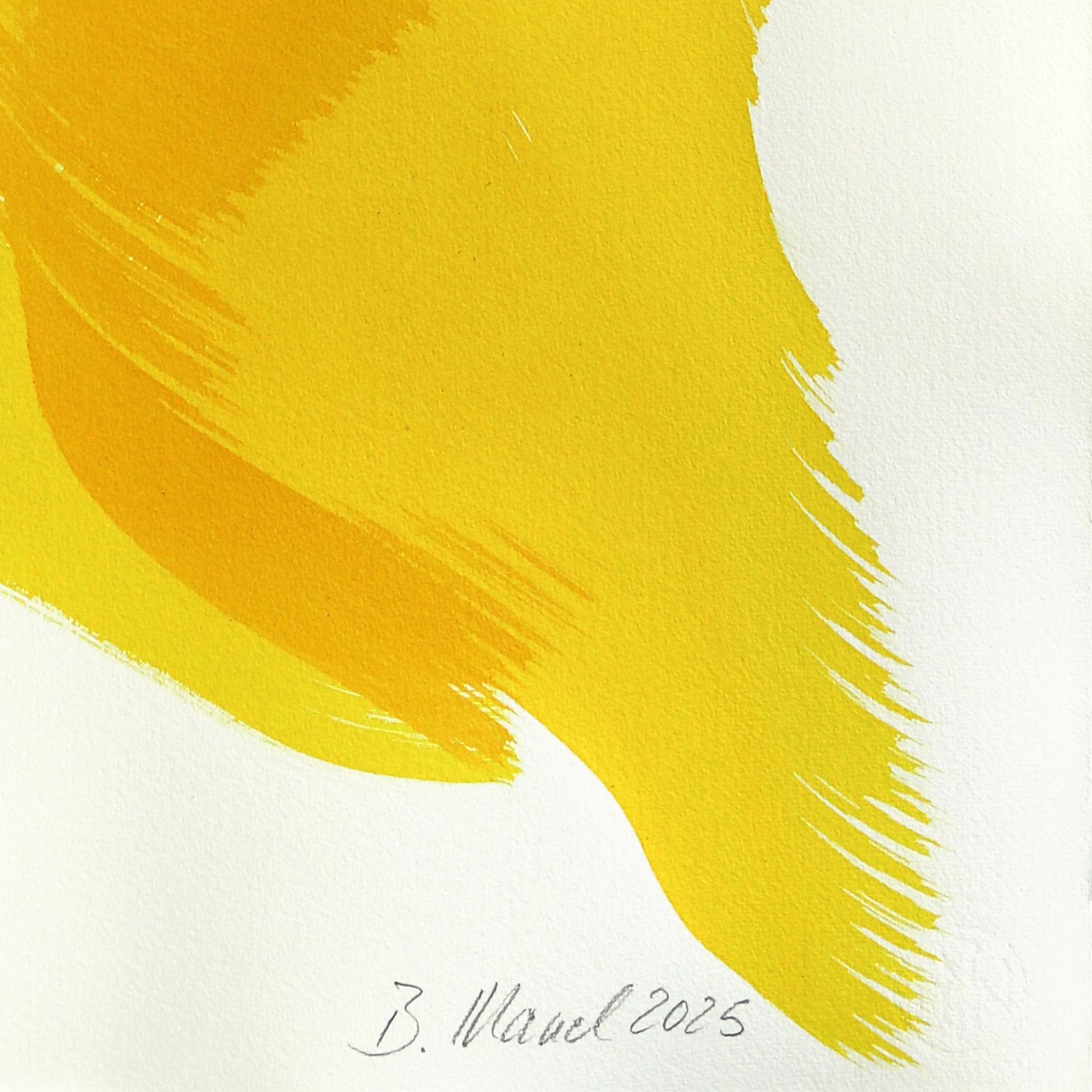 The Yellow Dress 9 - Abstract Flowy Minimalist Figurative Ink Painting on Paper For Sale 5