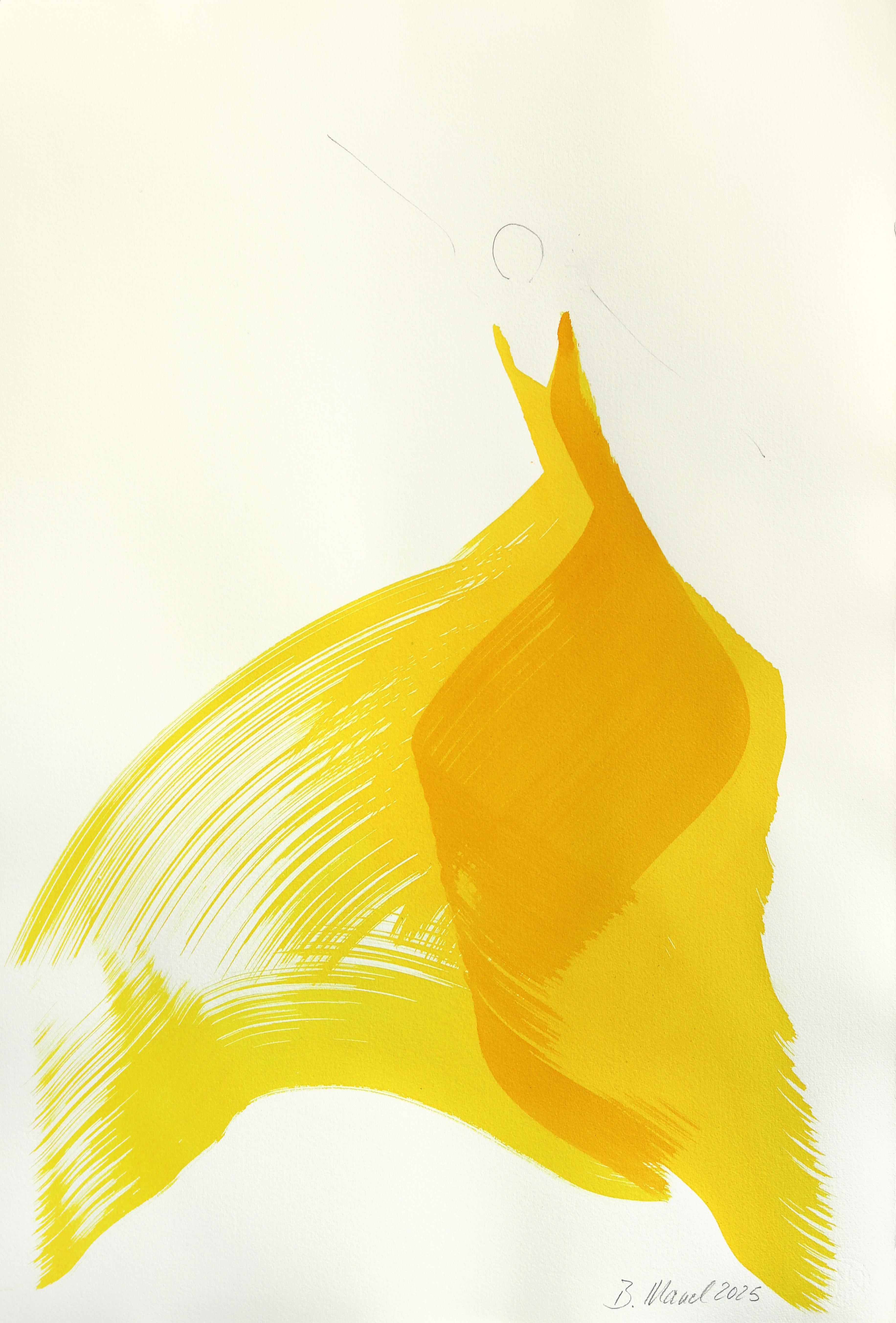 El vestido amarillo 9 - Pintura figurativa minimalista abstracta fluida a tinta sobre papel