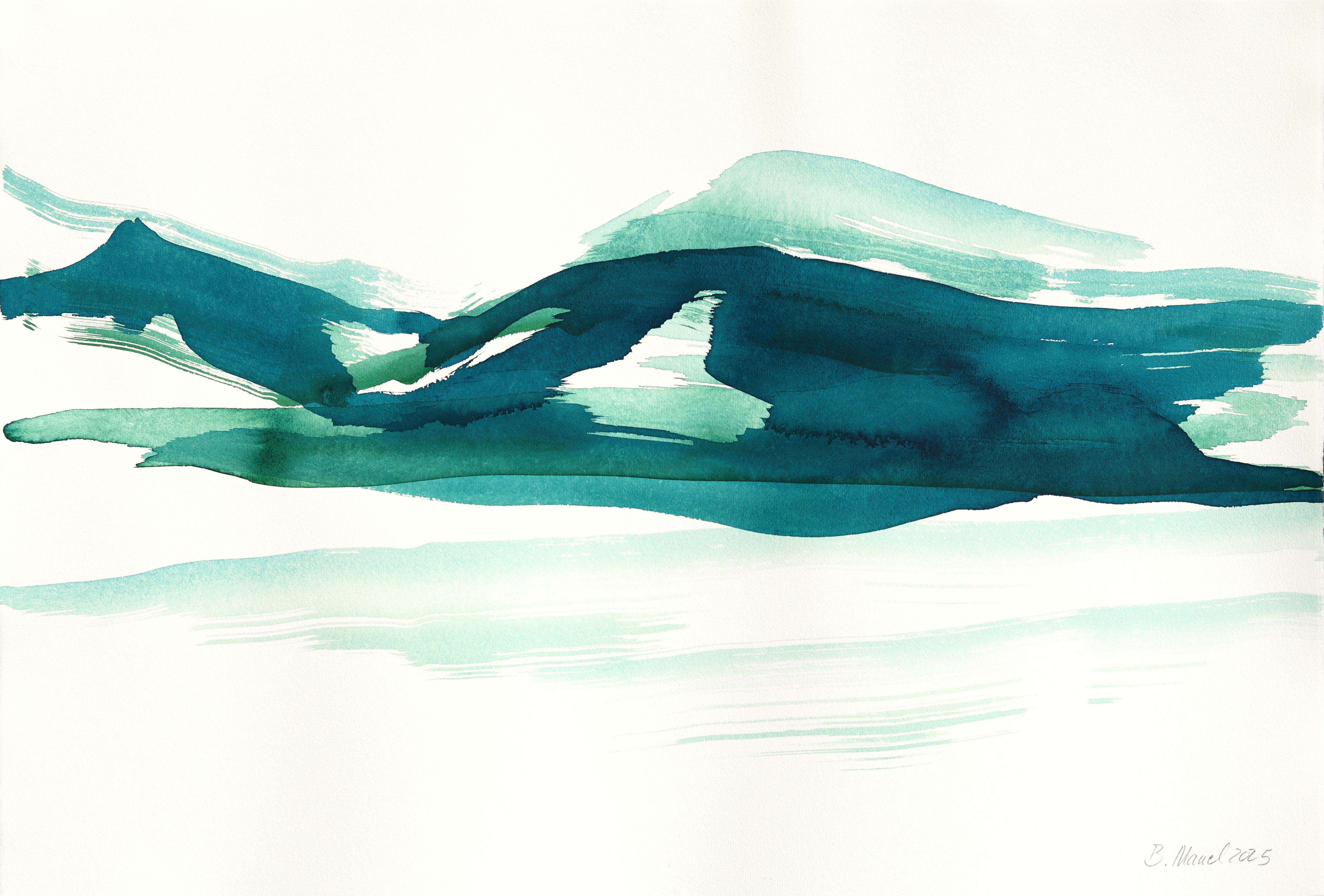 Twilight Landscape 1 - Abstract Flowy Minimalist Ink Painting on Linen Paper