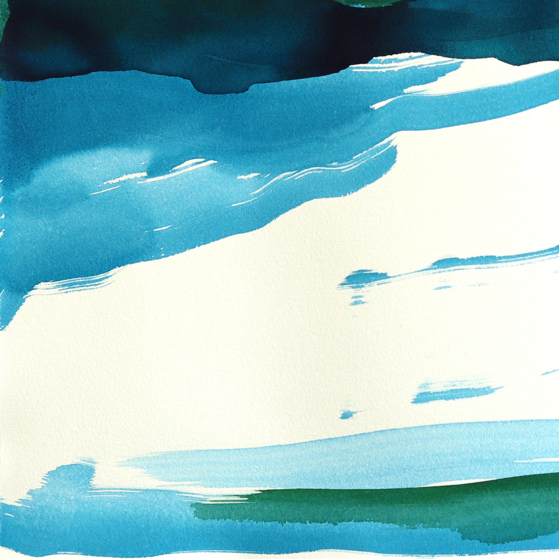 Twilight Landscape 2 - Abstrakte ausdrucksstarke erdblaue Tuschemalerei auf Papier im Angebot 2