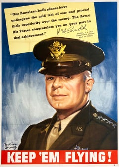 Original VIntage World War II Poster Keep 'Em Flying mit General Hap Arnold