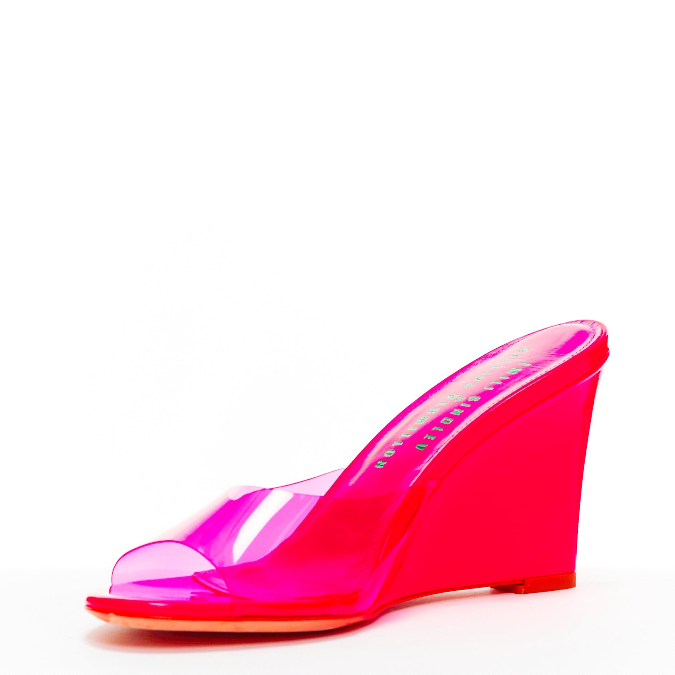 BETTINA VERMILLON Emili Sindlev Britney hot pink PVC wedge mules EU37.5 In Excellent Condition For Sale In Hong Kong, NT