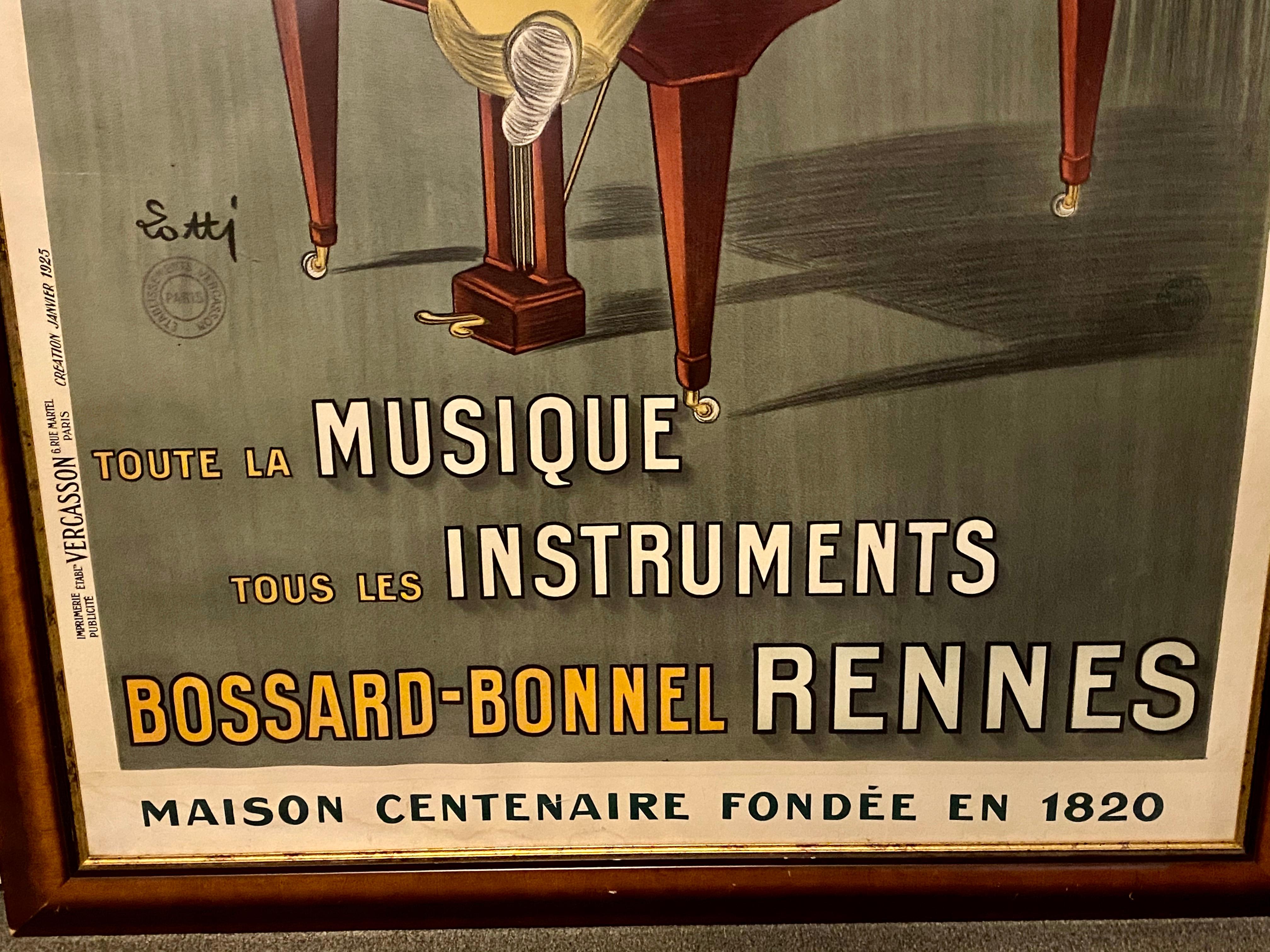 Paper Betto Lotti Poster 1925 Music Bossard-Bonnel Piano Violin Horn Orchestra Framed