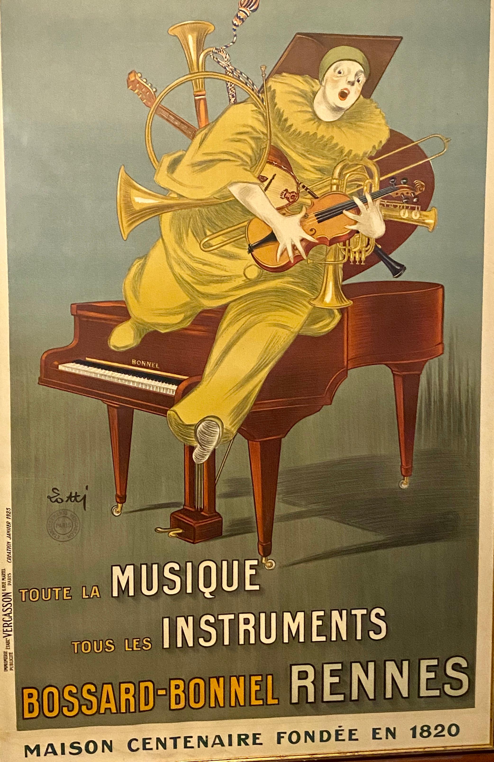 Betto Lotti 1894-1977 Rare Poster 1925 Music Bossard-bonnel Piano Violin Horn Orchestra
