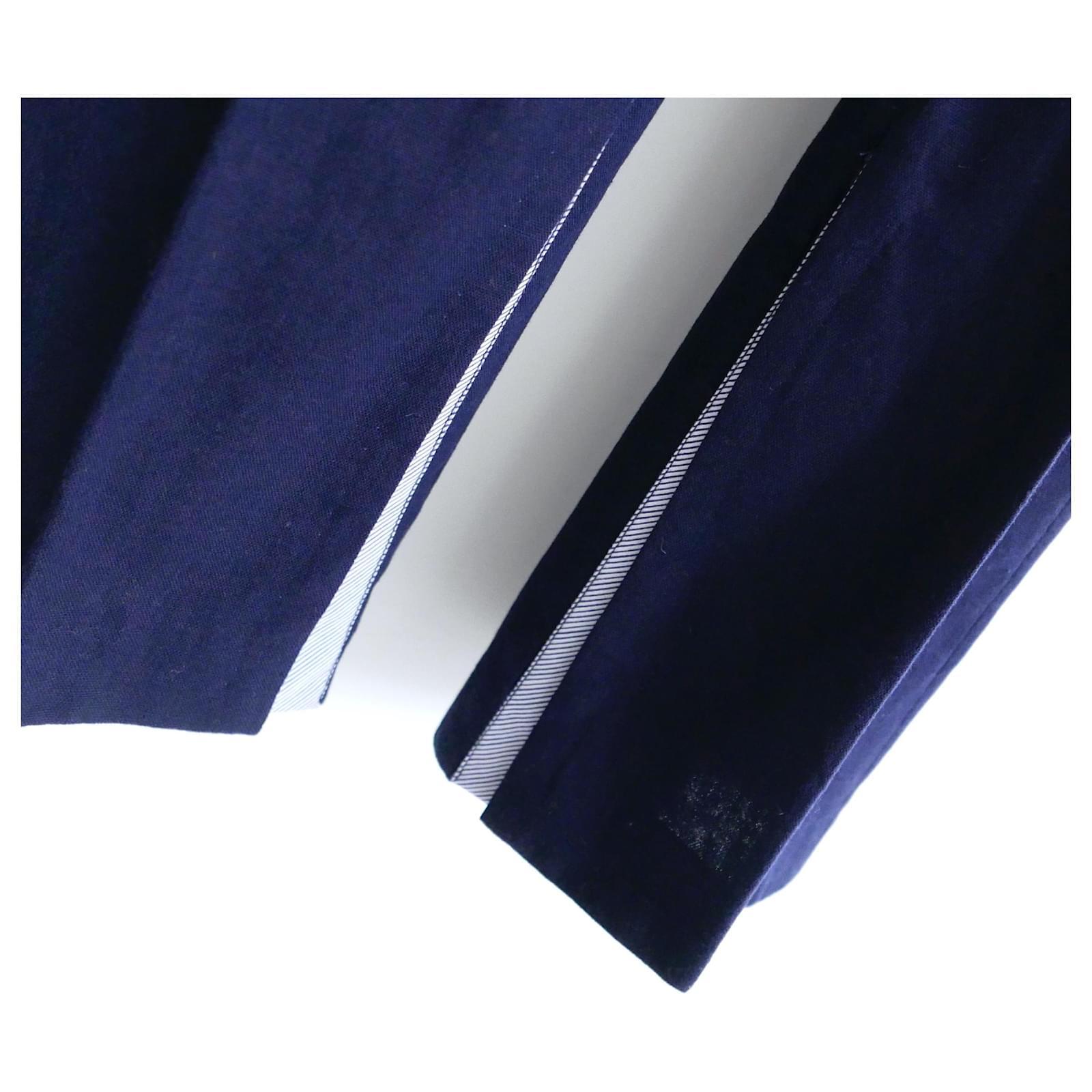Noir Pantalon en lin bleu marine Bettter x Rika Studio en vente