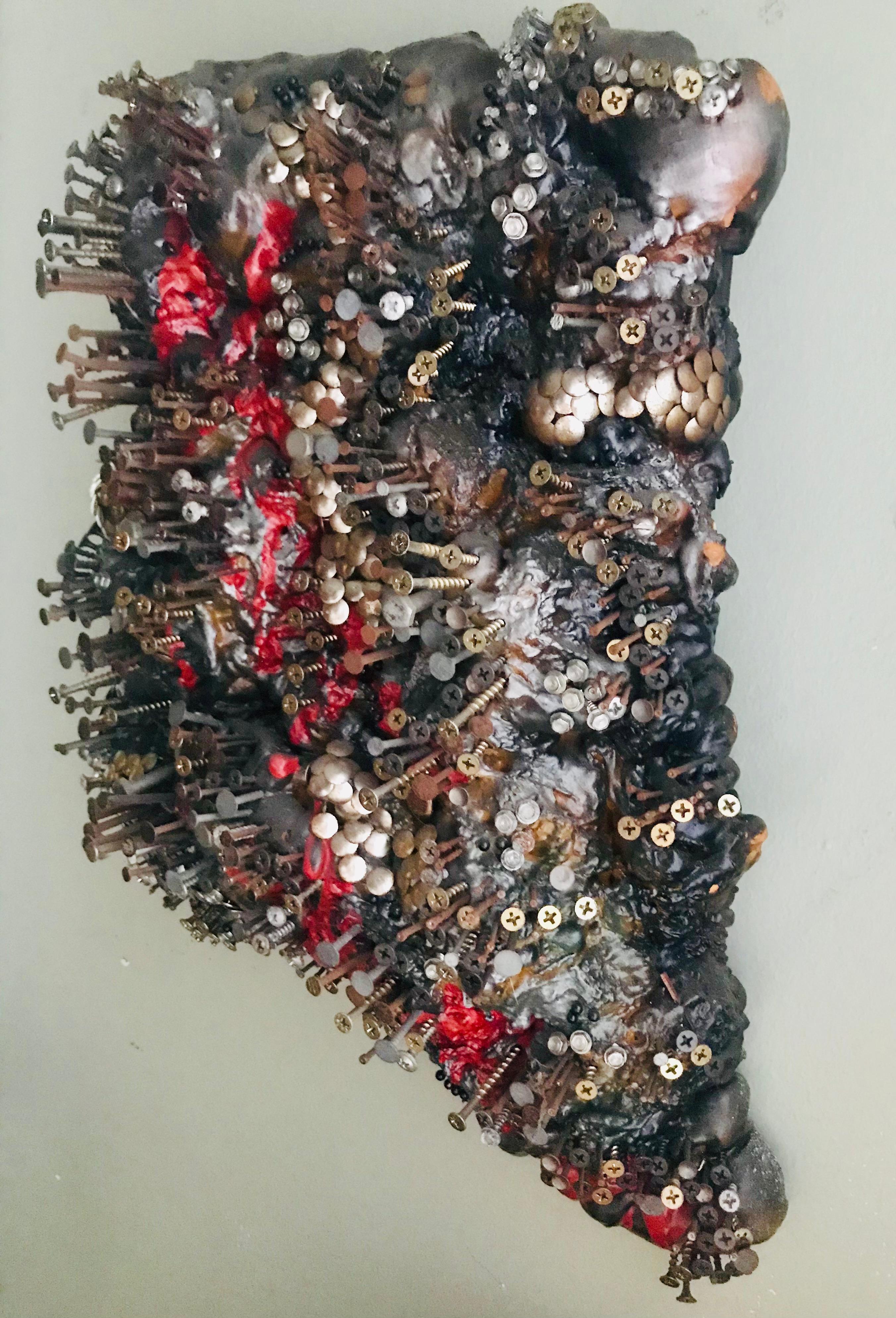 Artist: Betty Bairamian 
Work: Original Sculpture, Handmade Artwork, One of a Kind 
Medium: Metal, Wood, Mixed Media
Year: 2024
Style: Contemporary Art, 
Title: Hives of Bees,
Size: 20