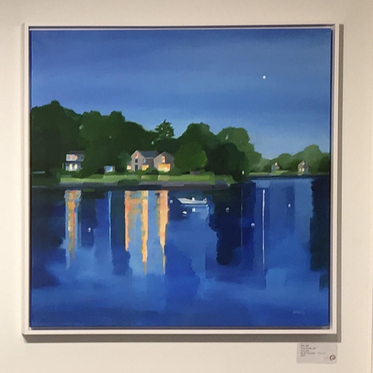 Across Five Mile, paysage, reflets, bleu, eau, paysage, peinture - Painting de Betty Ball