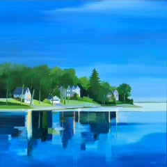 Across the Cove, Waterscape, Reflections, Blue, Water, Landscape Scene, painting
