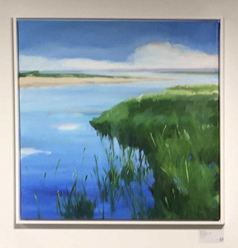 Across the Inlet, Waterscape, Reflection, Blue, Water, Landscape Scene, painting - Contemporary Painting by Betty Ball