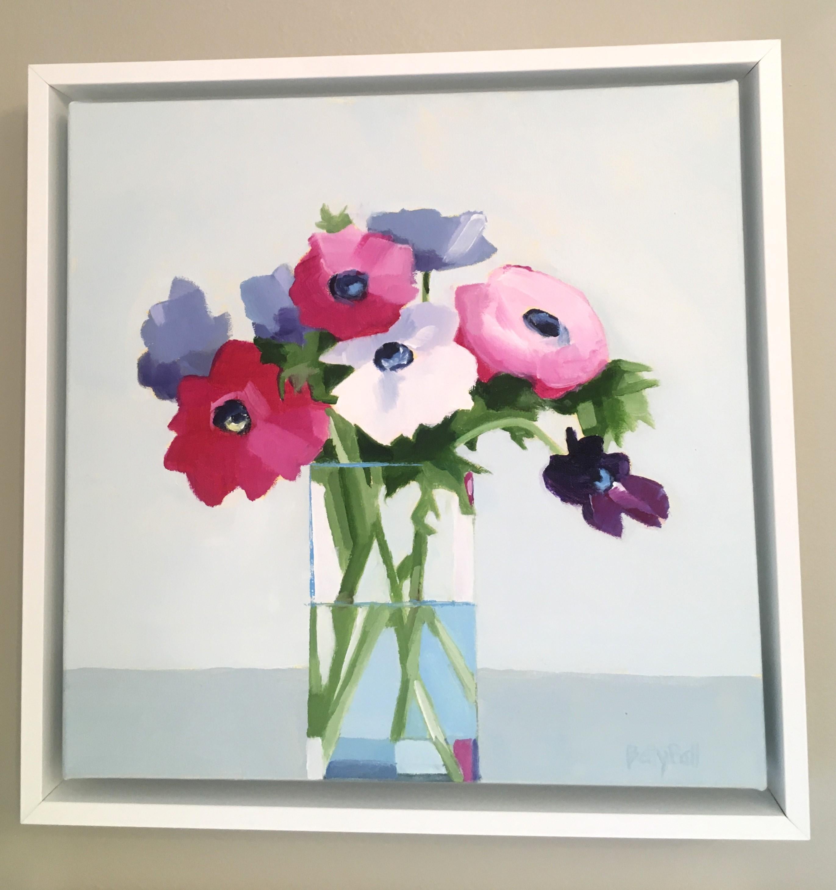Anémone Spring, peinture à l'huile, blanc  Fleurs, rouge, rose, violet, Journée des mères - Painting de Betty Ball