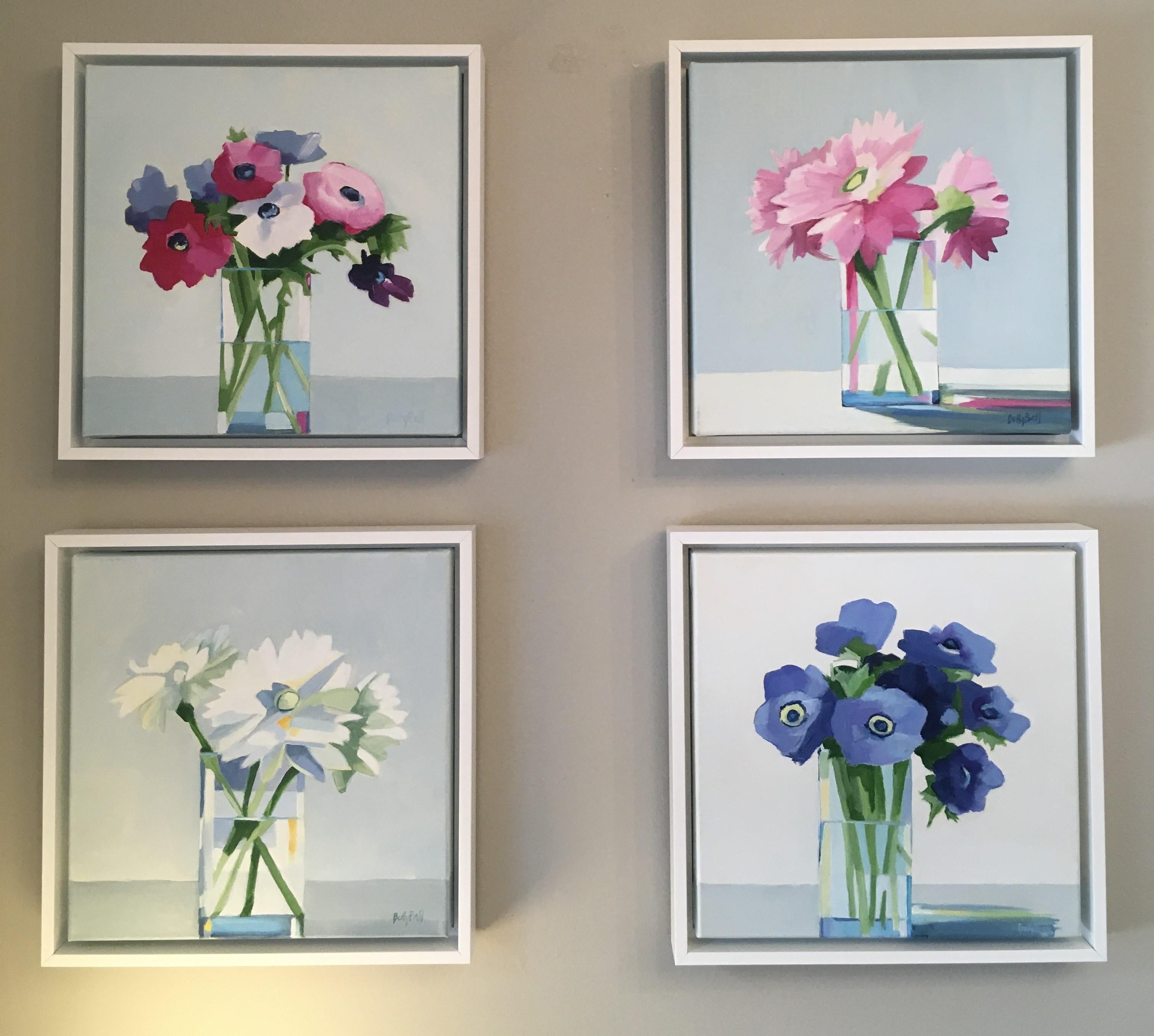 Anemone di primavera, Pittura a olio, Whiting,  Fiori, rosso, rosa, viola, festa della mamma - Painting Contemporaneo di Betty Ball