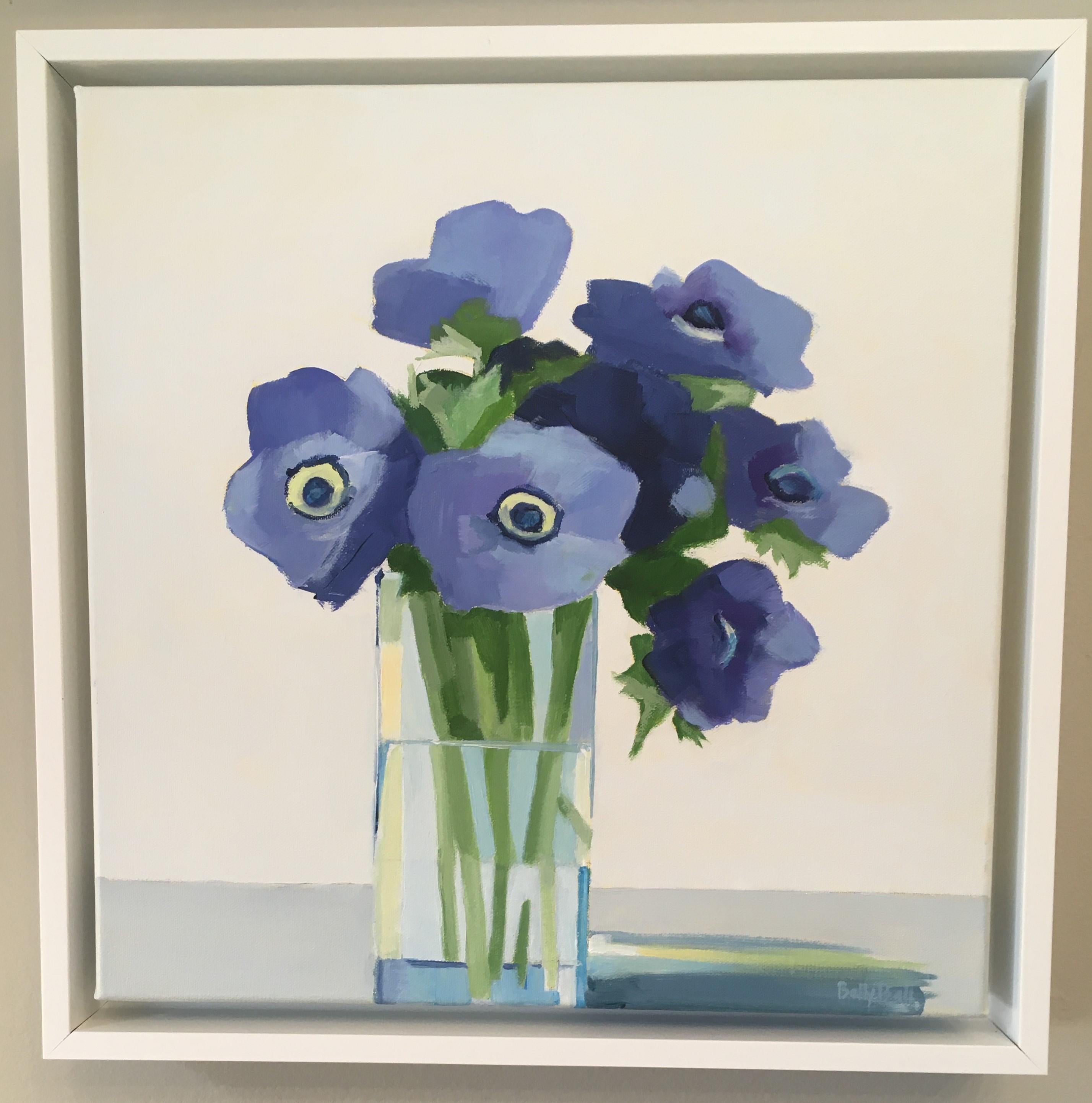 Blue Poppies by Betty Ball is part of her Flower series.  It is Oil on Linen, 12x12.  It is framed to 13.5 x 13.5  It is $875.  It is a beautiful group of flowers in a vase with water.  A perfect Mother's day gift of forever flowers.

Betty Ball
