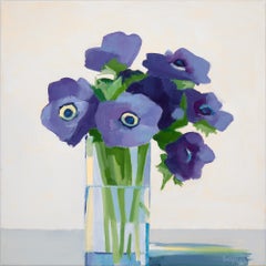 Blaue Mohnblumen, Blau, Mohnblumen, Malerei, Blumen, Muttertag, Vase, Ölgemälde