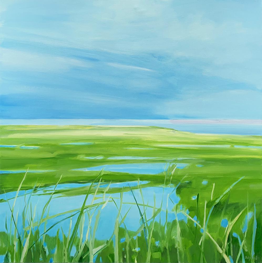 Betty Ball Landscape Painting - By The Water's Edge, Waterscape, Blue, Water, Landscape, painting