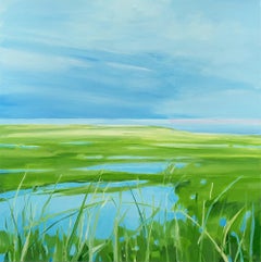 By The Water's Edge, paysage, bleu, eau, paysage, peinture
