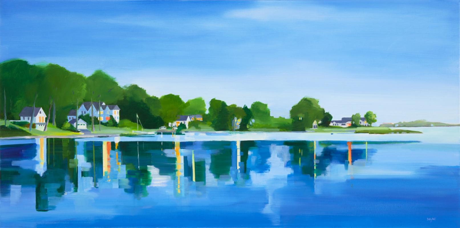 Betty Ball Abstract Painting - Contentment Island, Landscape, Waterscape, Reflections, Blue, Water